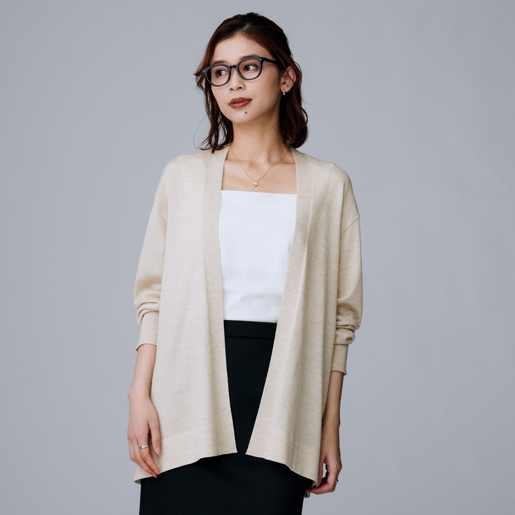 UNTITLED「【アンサンブル可/洗える/ボタンなし】シルクウールカシミヤ 着流しカーディガン」|カーディガン|
