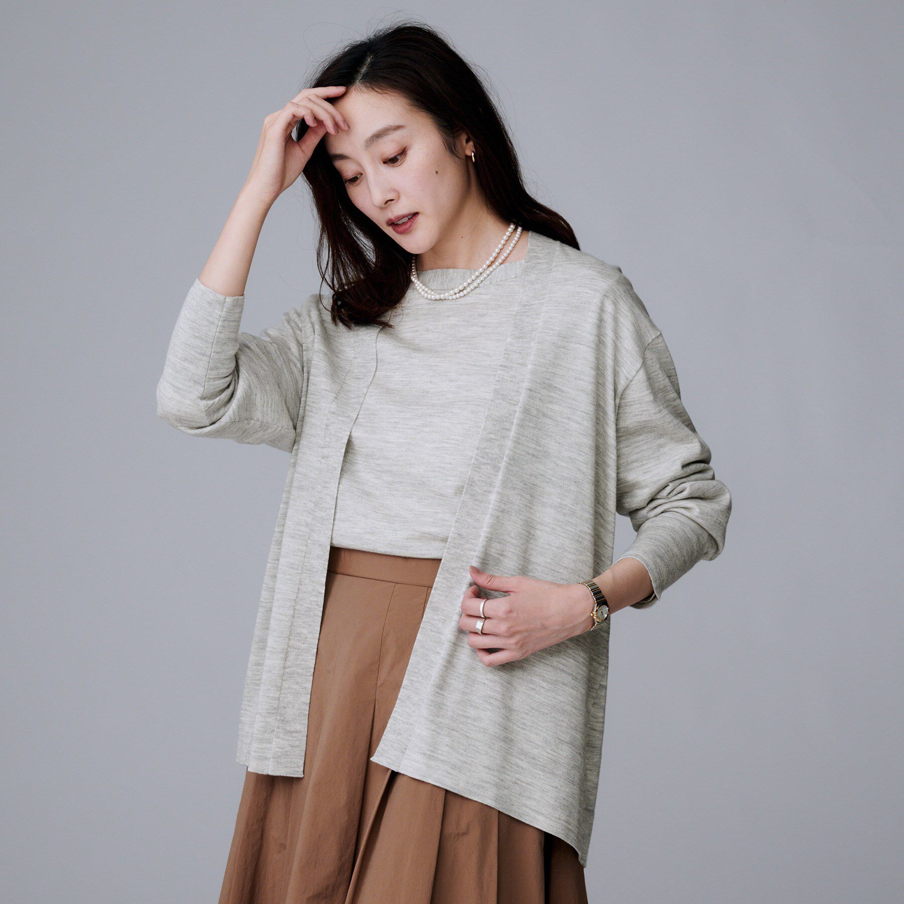 UNTITLED「【アンサンブル可/洗える/ボタンなし】シルクウールカシミヤ 着流しカーディガン」|カーディガン|