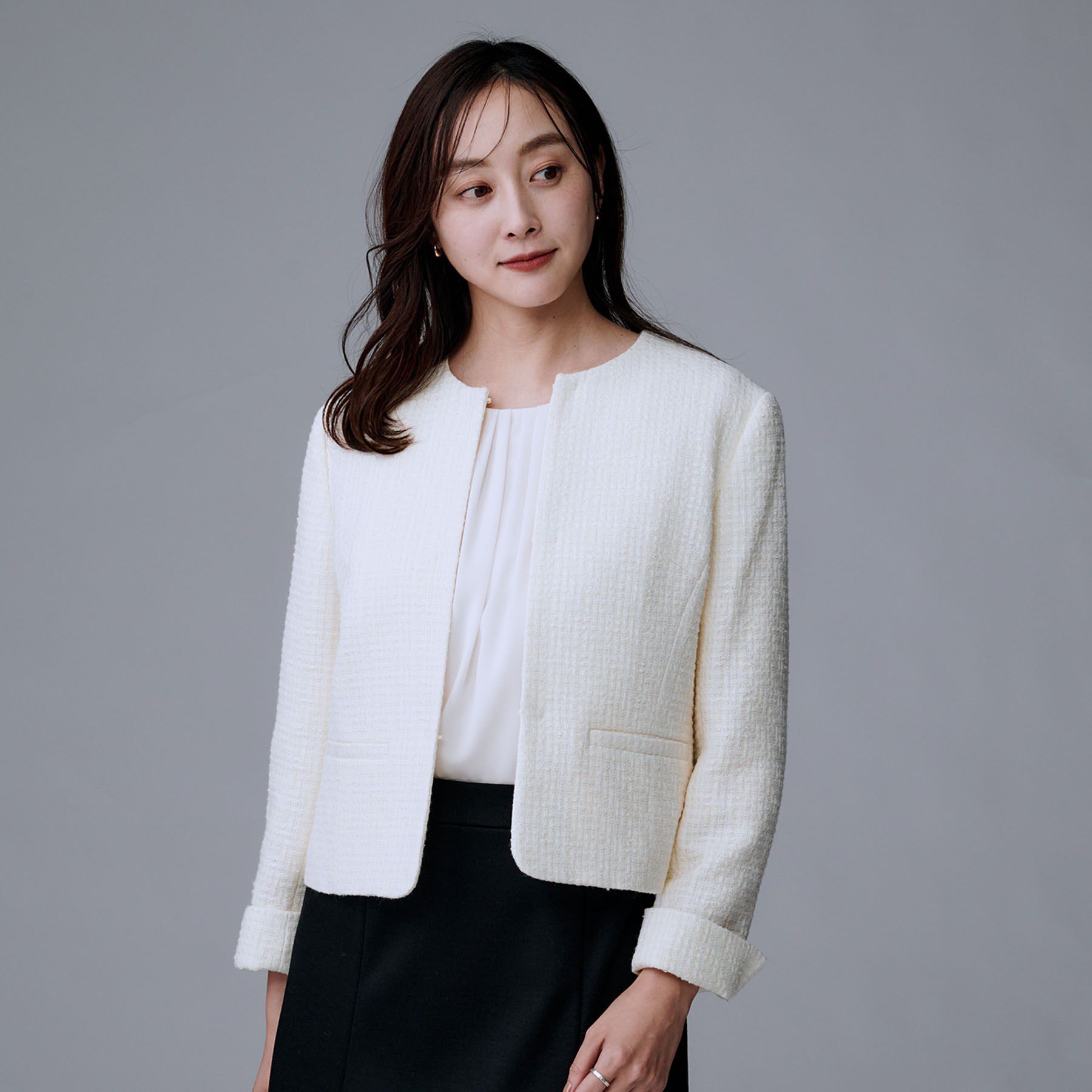 UNTITLED「【セットアップ可/フォーマル】ツイードジャケット」|ノーカラージャケット|