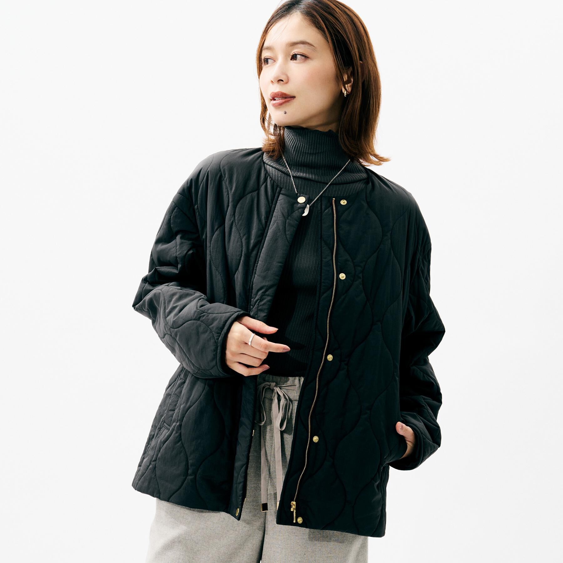 UNTITLED「【軽量／洗える／ファスナー付き】中綿 キルトコート」|ダウン|ブラック(019)