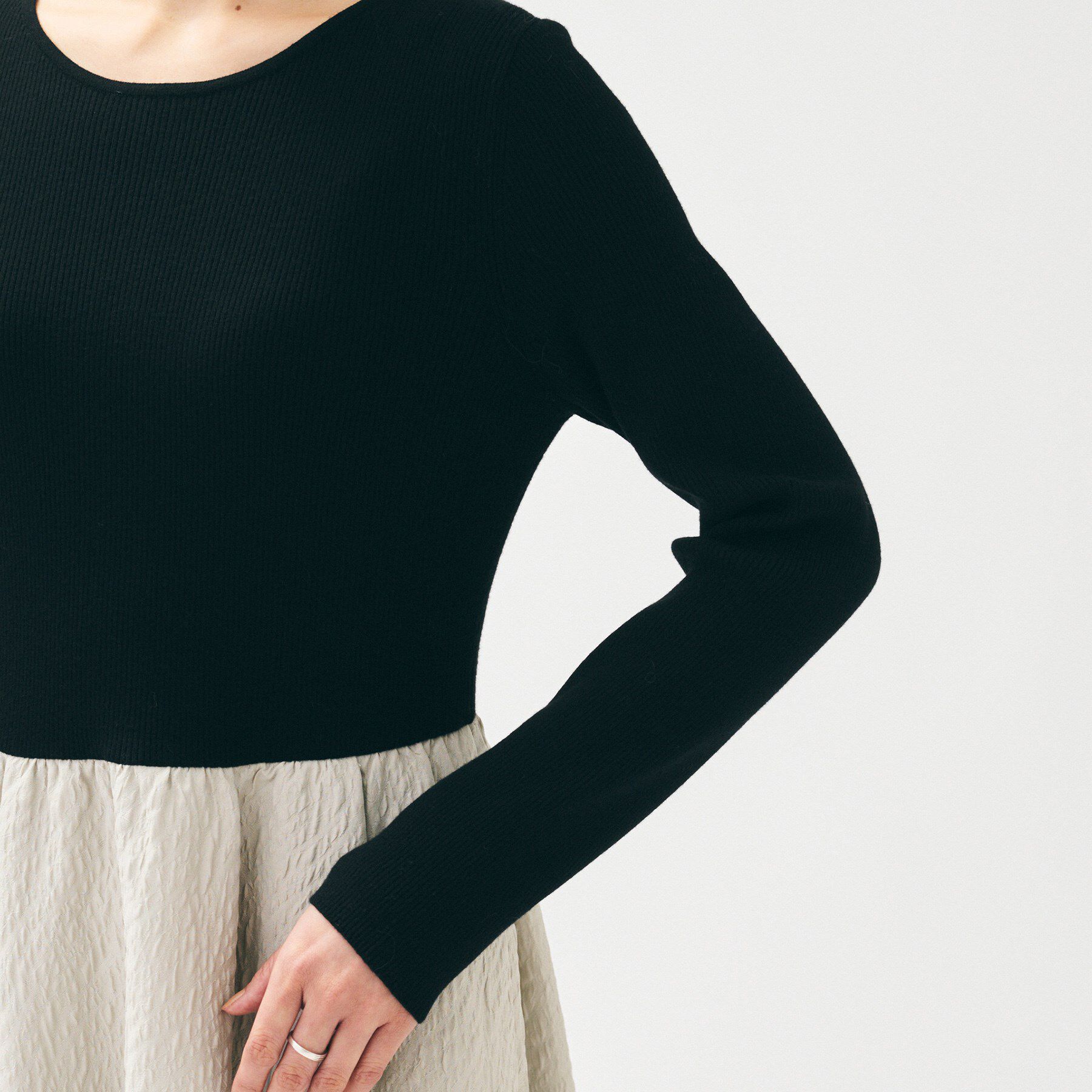 UNTITLED「【大人フェミニン/トレンド】ニット&times;ジャカード ドッキングワンピース」|ワンピース|