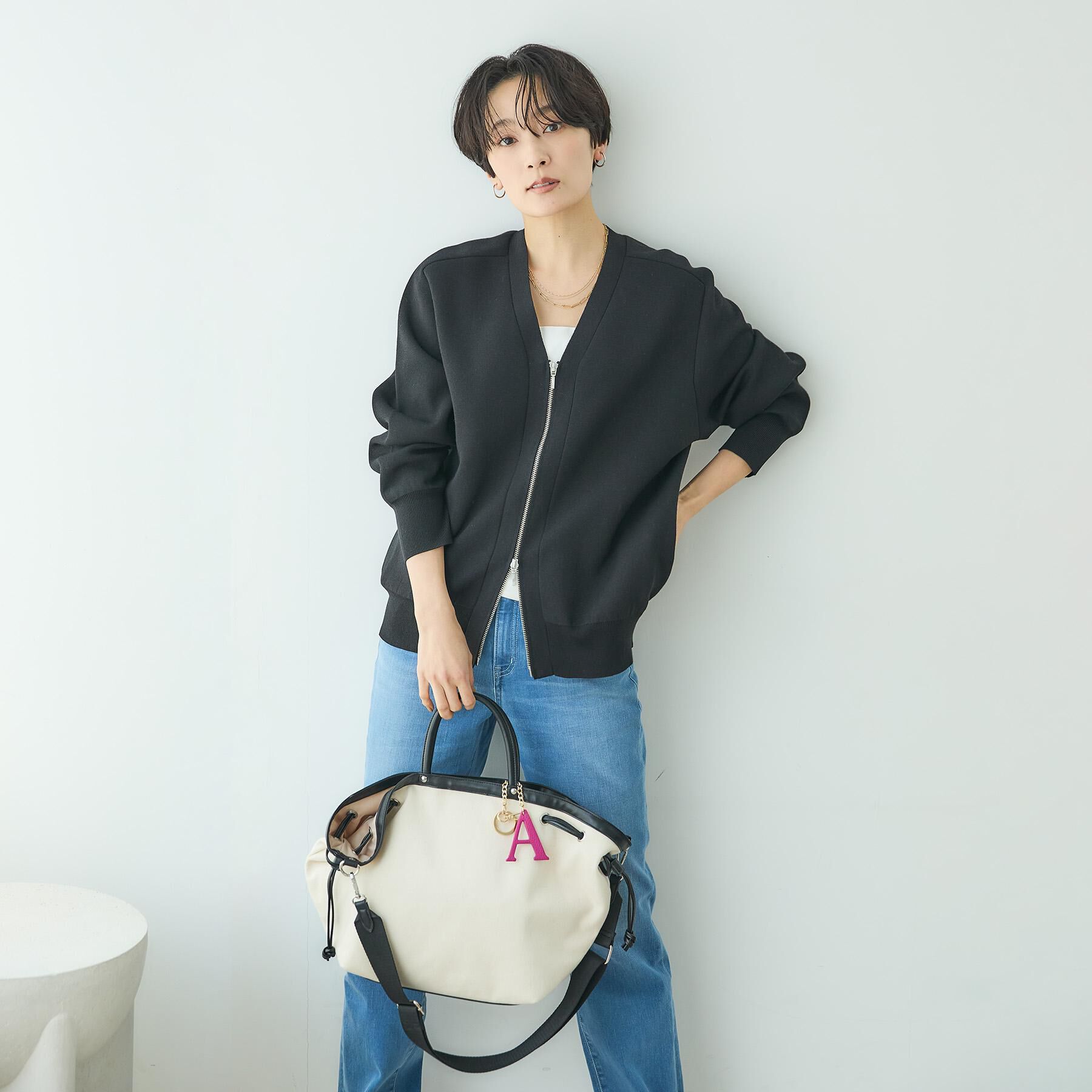 UNTITLED「【軽羽織り/セットアップ可】ジップアップニットカーディガン」|カーディガン|