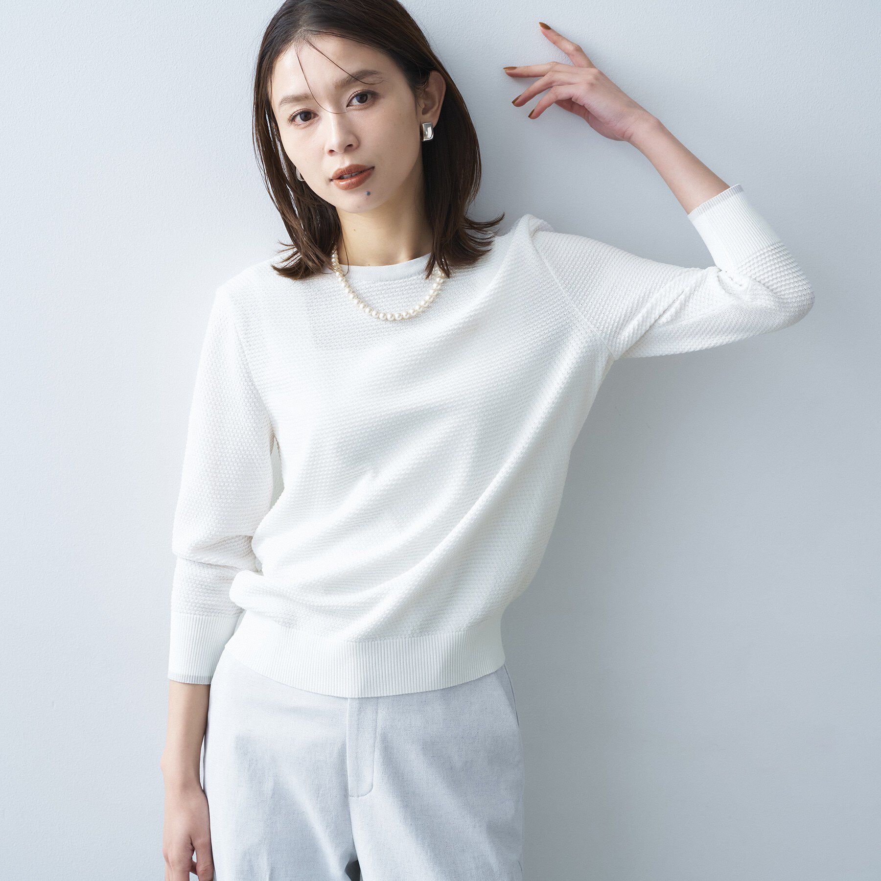 UNTITLED「配色ハイゲージニットトップス」|ニット・セーター|ライトグレー(510