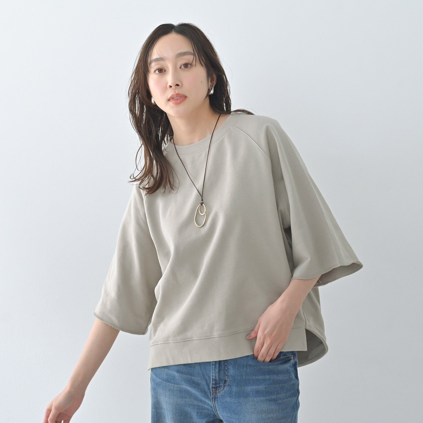 UNTITLED「【Liyoca】裏毛ハーフスリーブプルオーバー」|Tシャツ・カットソー|