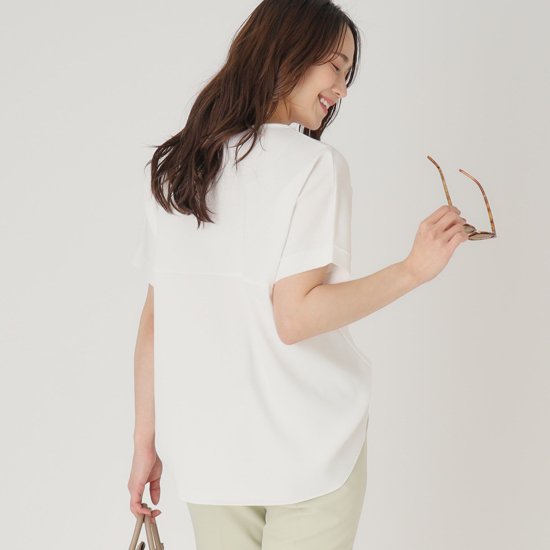 COUP DE CHANCE「【洗える／ヒップ丈】異素材組合せトップス」|ニット・セーター|ホワイト(001)