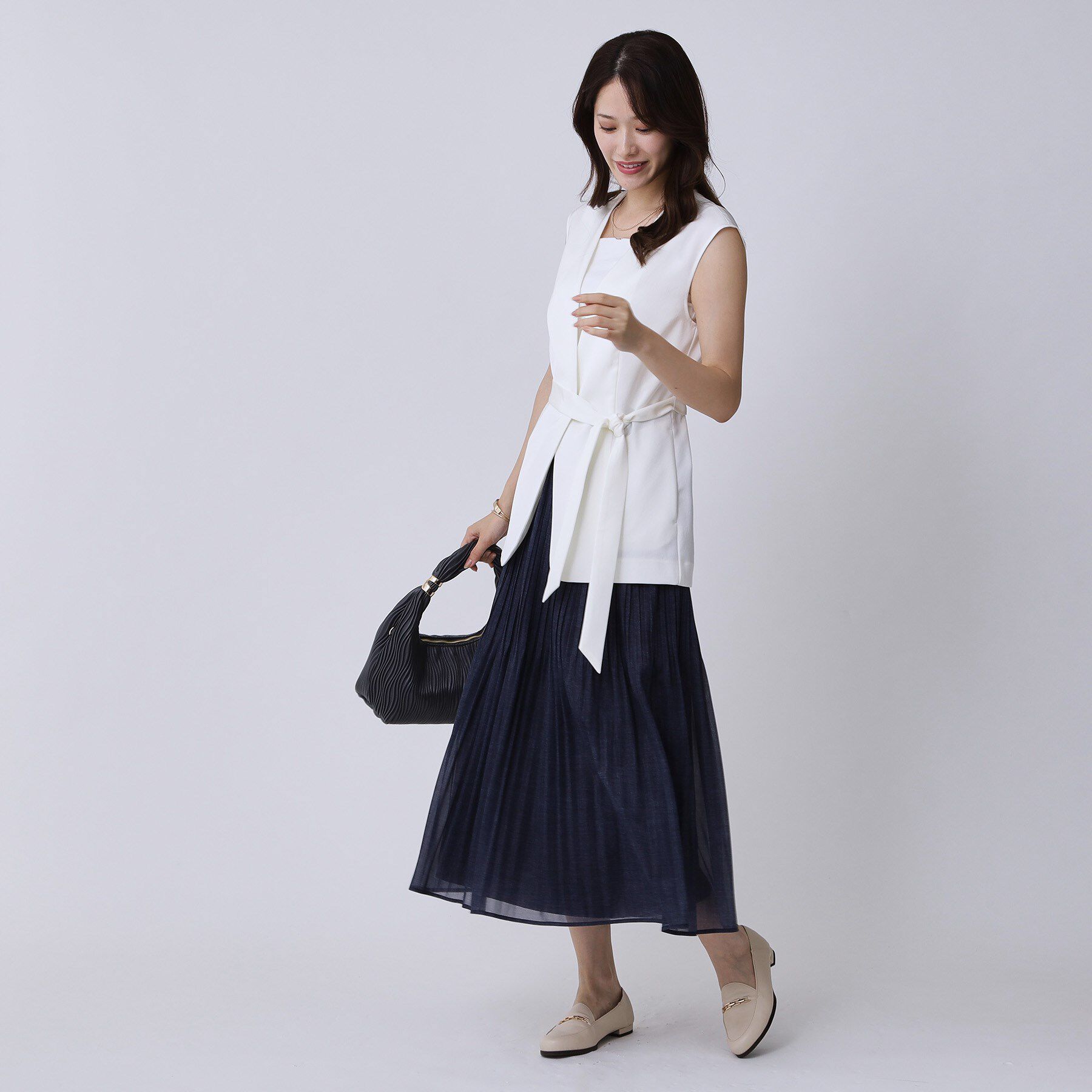 COUP DE CHANCE「【手洗い可／ウエストゴム】デニム柄プリントのプリーツスカート」|スカート|