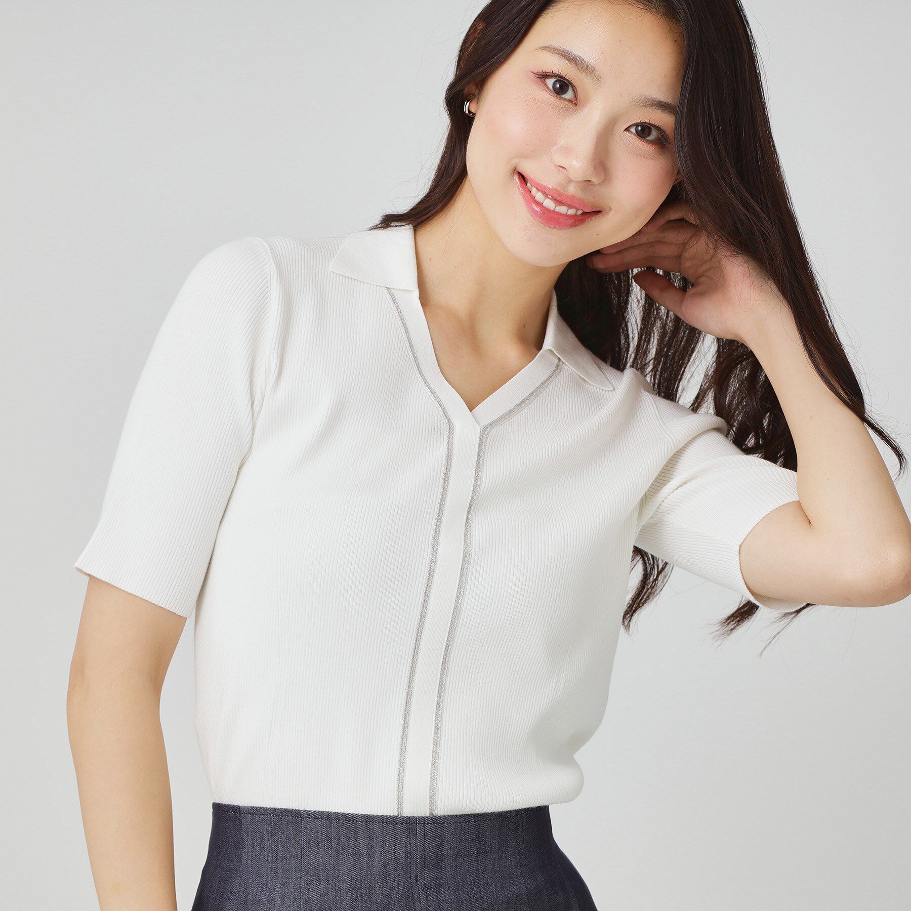 COUP DE CHANCE「【手洗い可】衿付きニットトップス」|ニット・セーター|オフホワイト(503