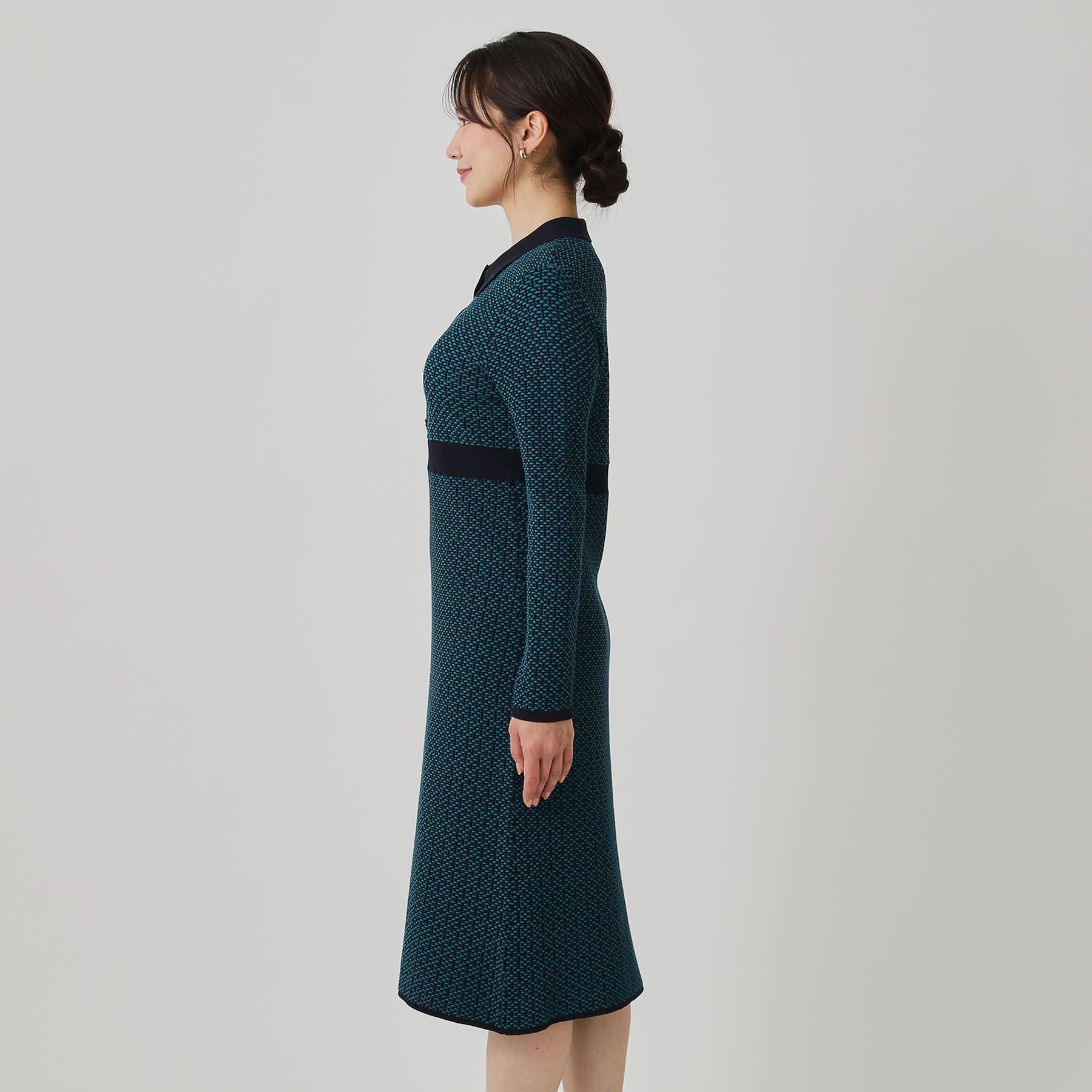 COUP DE CHANCE「【手洗い可】衿付きニットジャカード編みワンピース」|ワンピース|