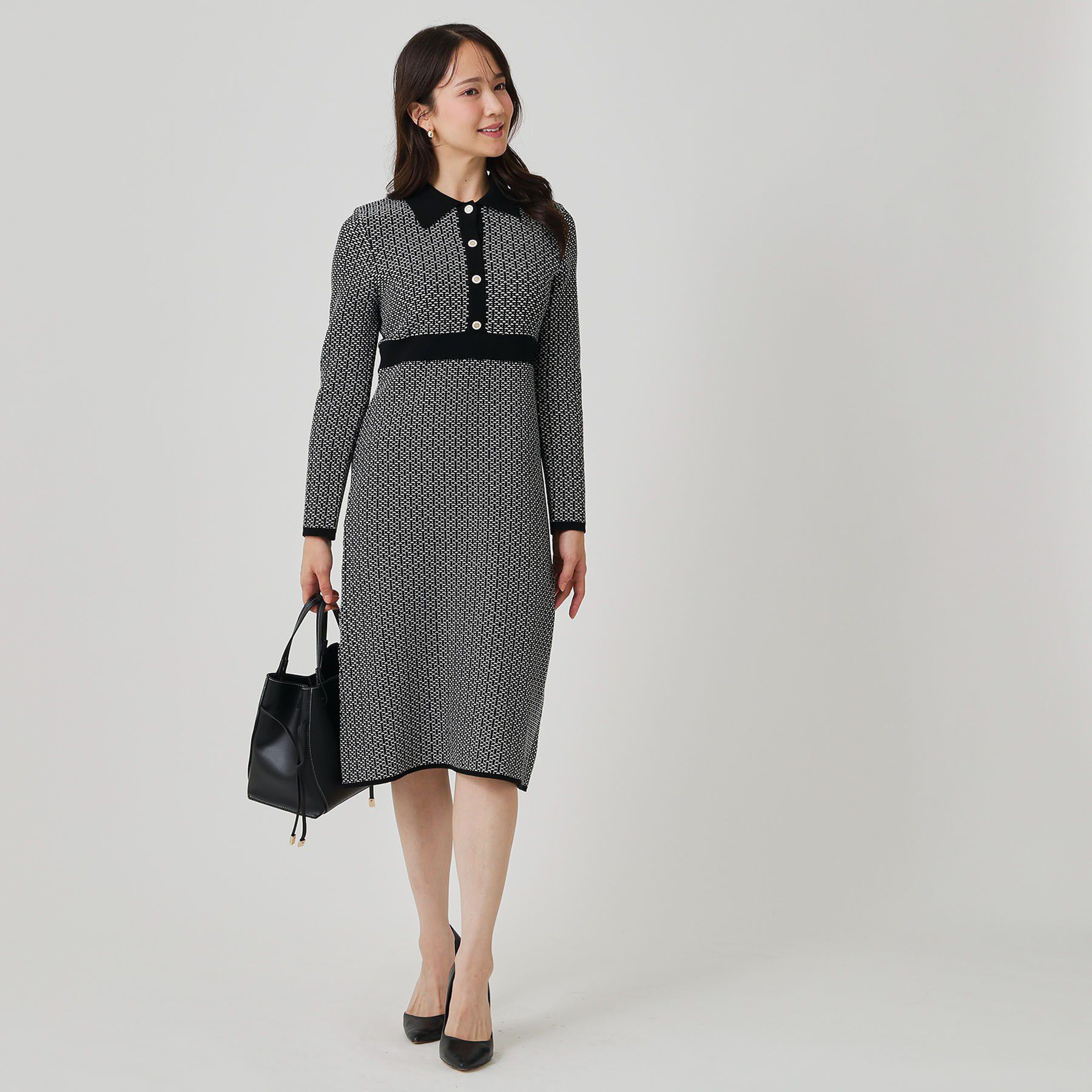 COUP DE CHANCE「【手洗い可】衿付きニットジャカード編みワンピース」|ワンピース|