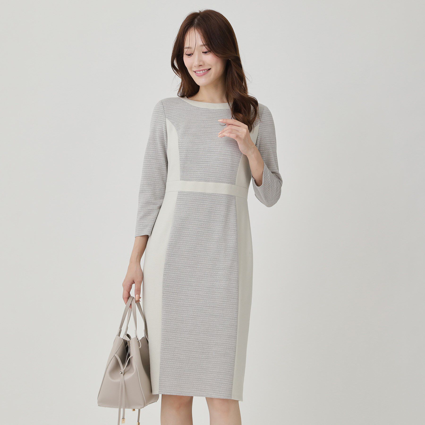 COUP DE CHANCE「【日本製／ラメ混】ジャージ素材タイトシルエットワンピース」|ワンピース|ライトグレー(411