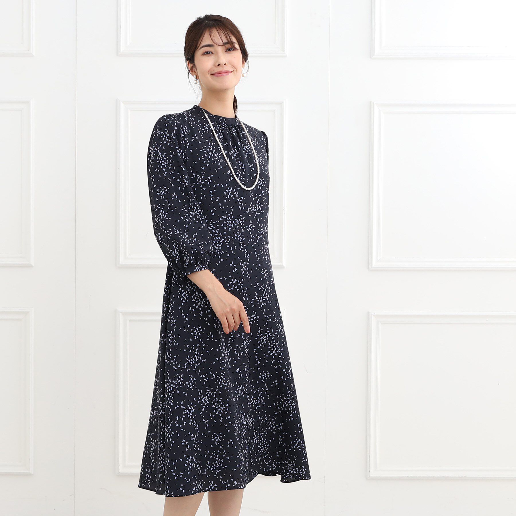 Reflect「【フォーマル/マシンウォッシュ可】フラワープリントワンピース」|ワンピース|ネイビー(194)