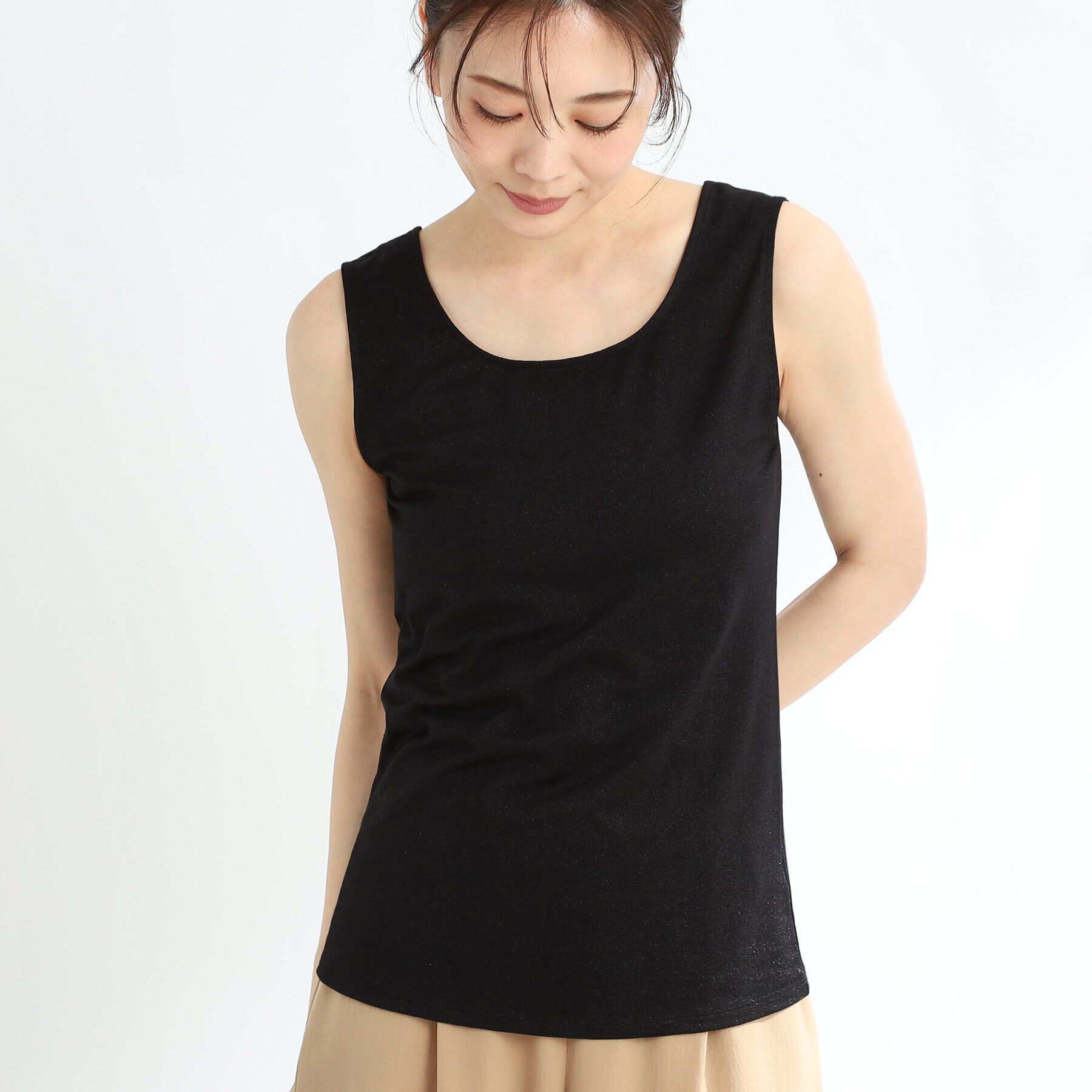 Reflect「【洗える】ベーシックラメタンクトップ」|キャミソール|ブラック(019)