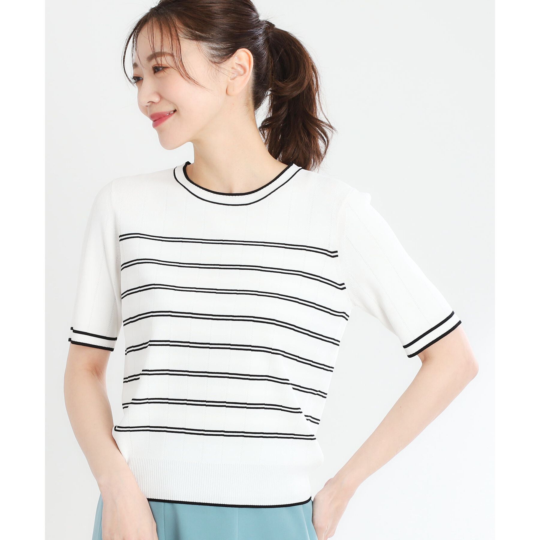 Reflect「【手洗い可／アンサンブル可】五分袖ニット」|ニット・セーター|オフホワイト(303