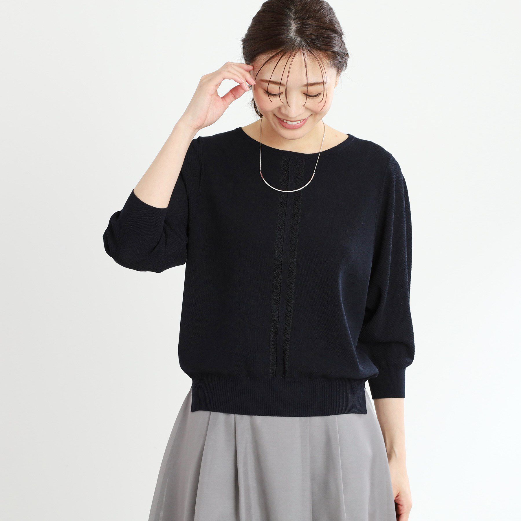 Reflect「【接触冷感／洗える／ジャケットインナーにおすすめ】レースデザインニット」|ニット・セーター|