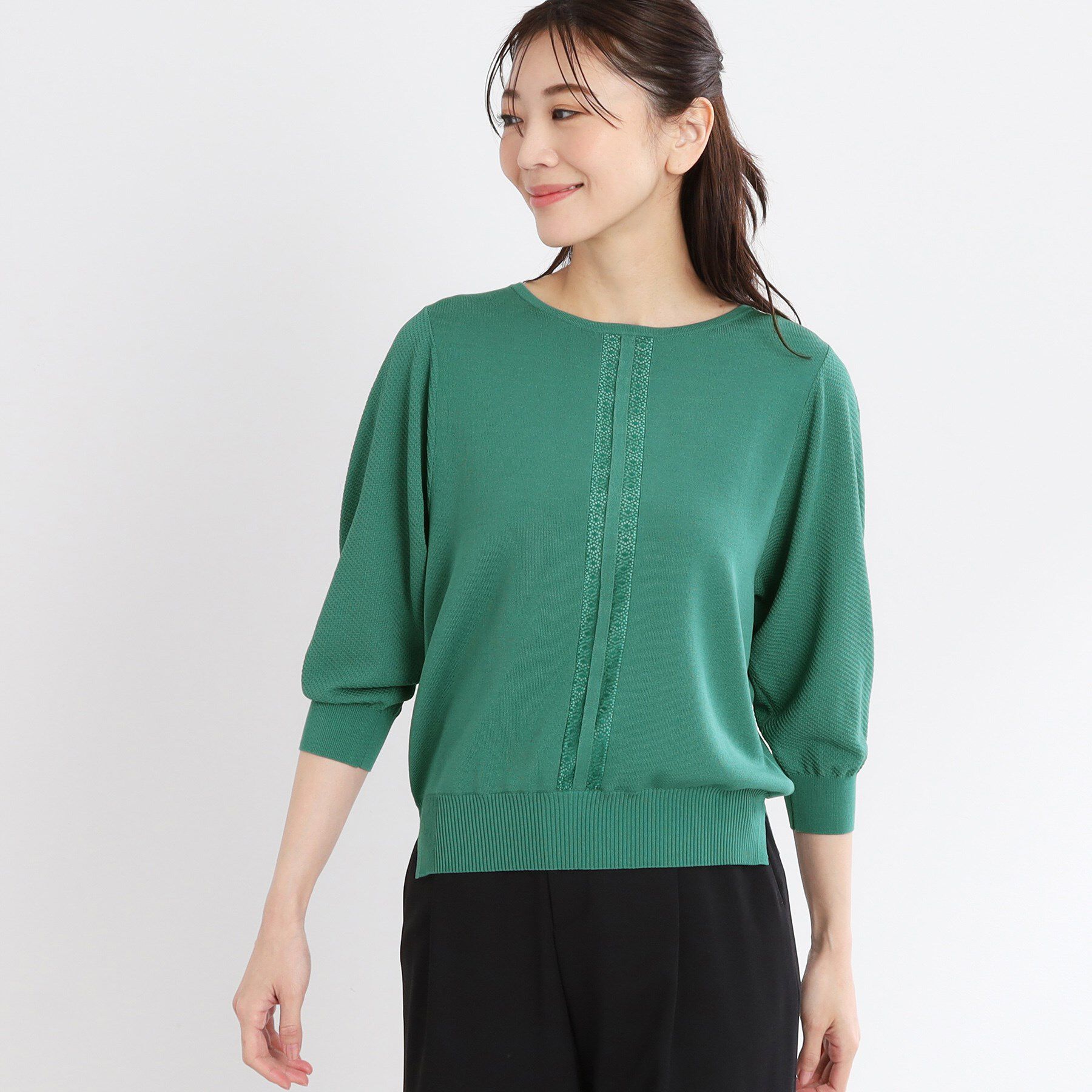 Reflect「【接触冷感／洗える／ジャケットインナーにおすすめ】レースデザインニット」|ニット・セーター|