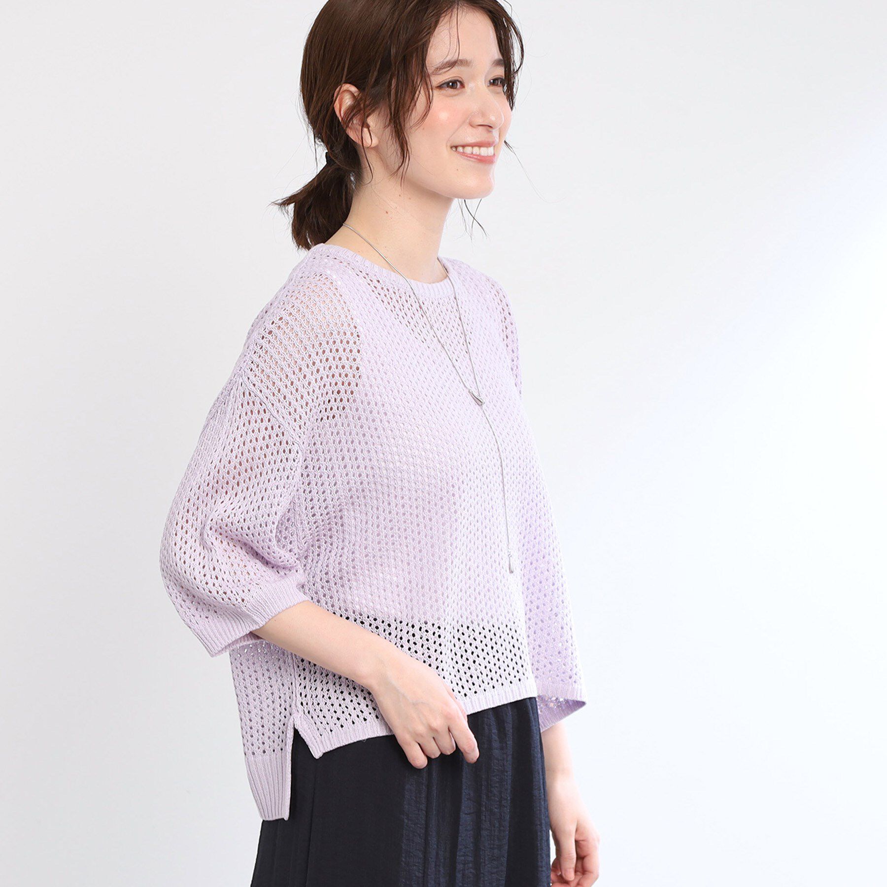 Reflect「【手洗い可】レーシーニット」|ニット・セーター|ラベンダー(080)