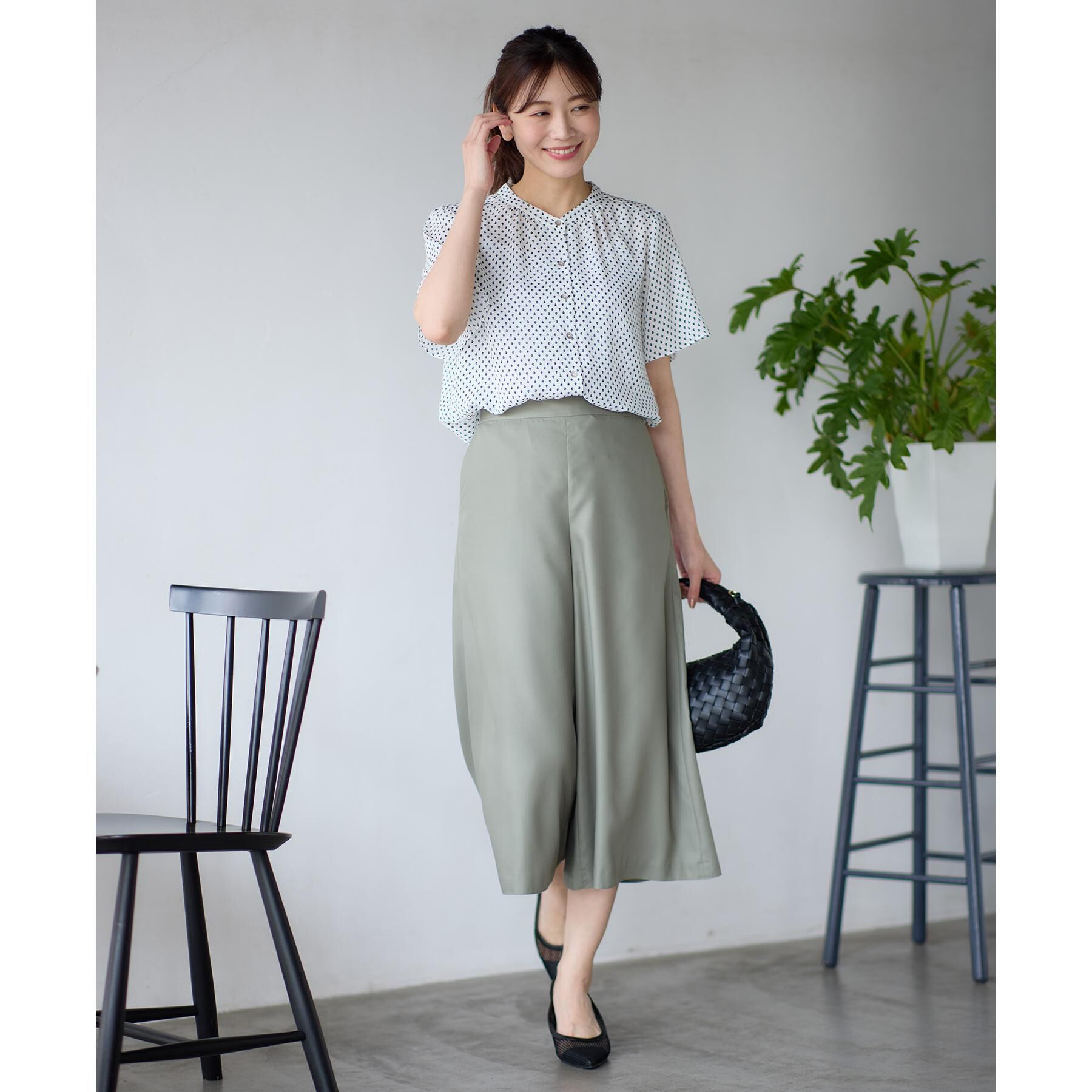 Reflect「【マシンウォッシュ可】五分袖コツキプリントブラウス」|シャツ・ブラウス|