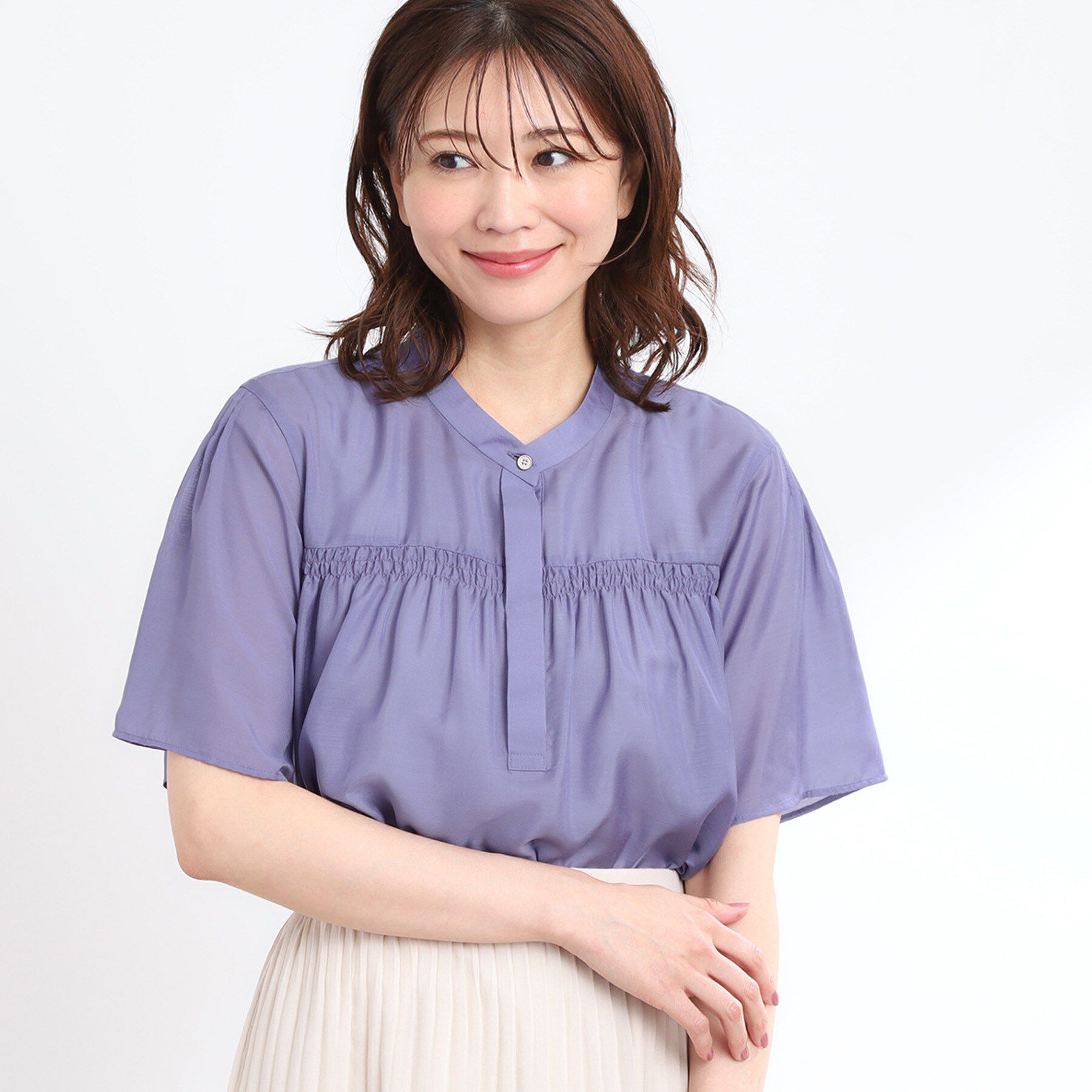 Reflect「【選べる5色◎／マシンウォッシュ可】シャーリングデザインブラウス」|シャツ・ブラウス|ブルー(091)