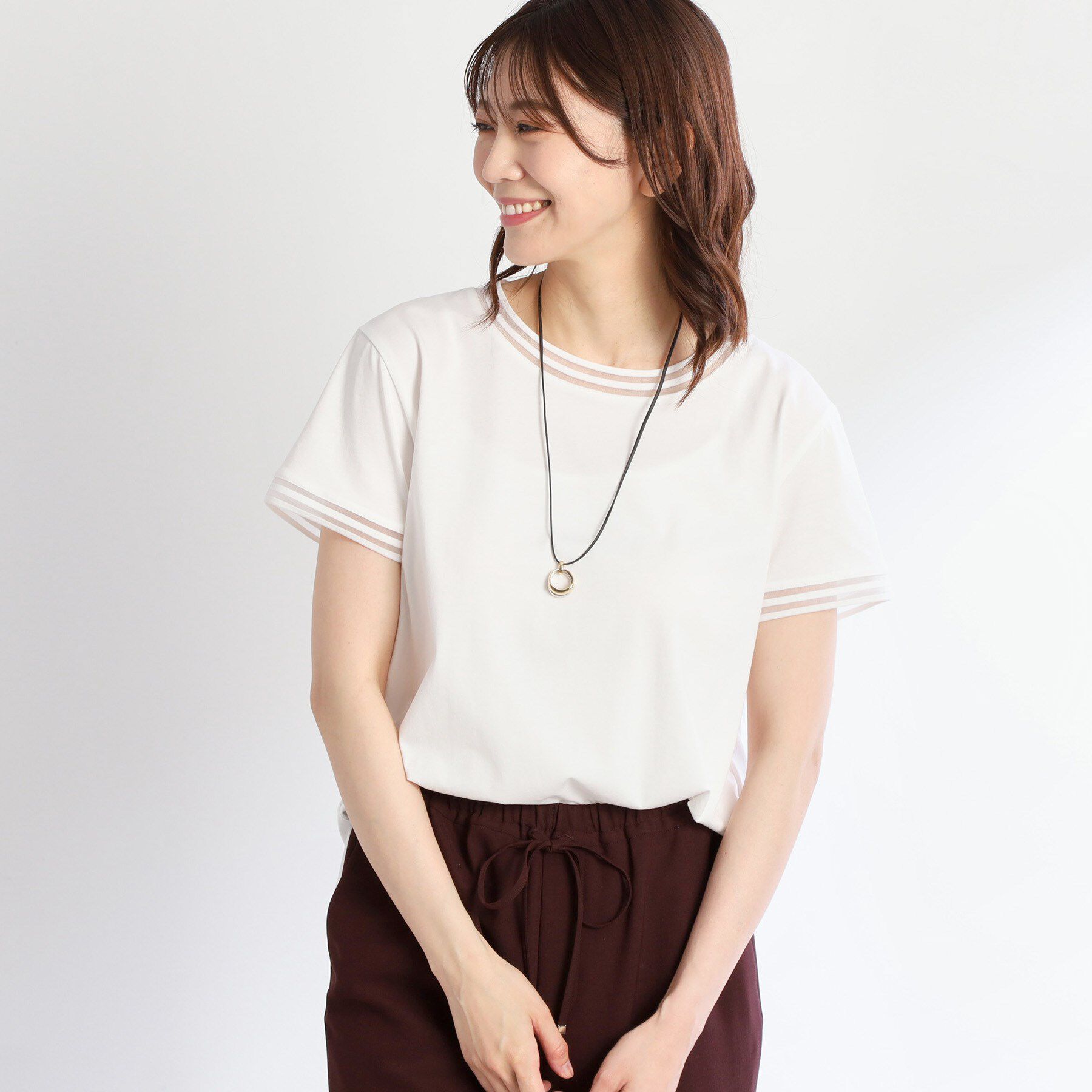 Reflect「【インナーにおすすめ◎】シアーネックデザインプルオーバー」|Tシャツ・カットソー|