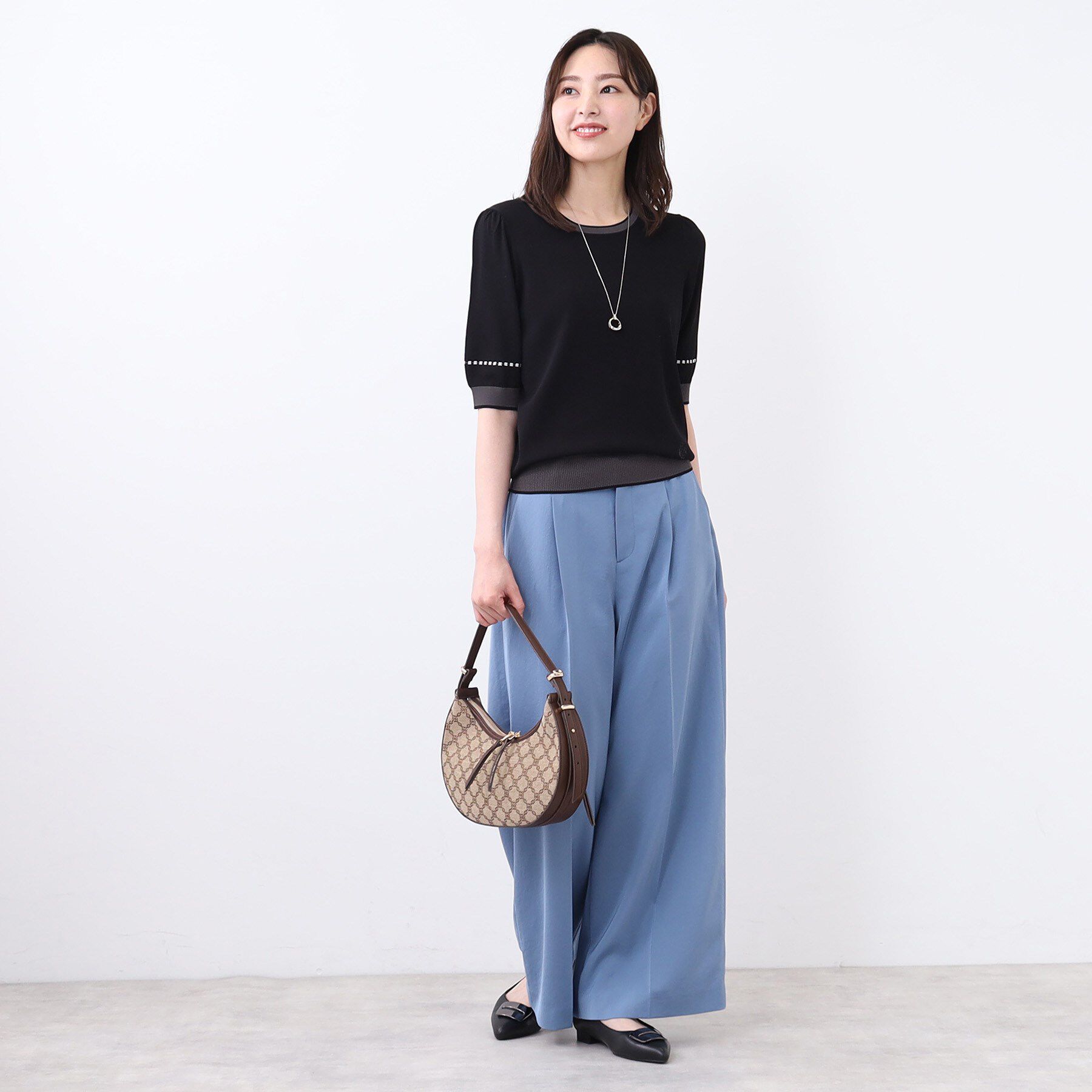 Reflect「【WEB先行カラーあり／手洗い可／アンサンブル可】バイカラー五分袖ニット」|ニット・セーター|