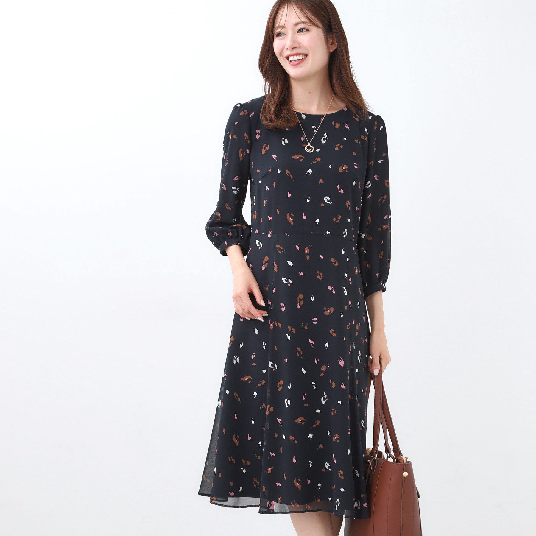 Reflect「【ウエストリボン付き】フレアプリントワンピース」|ワンピース|