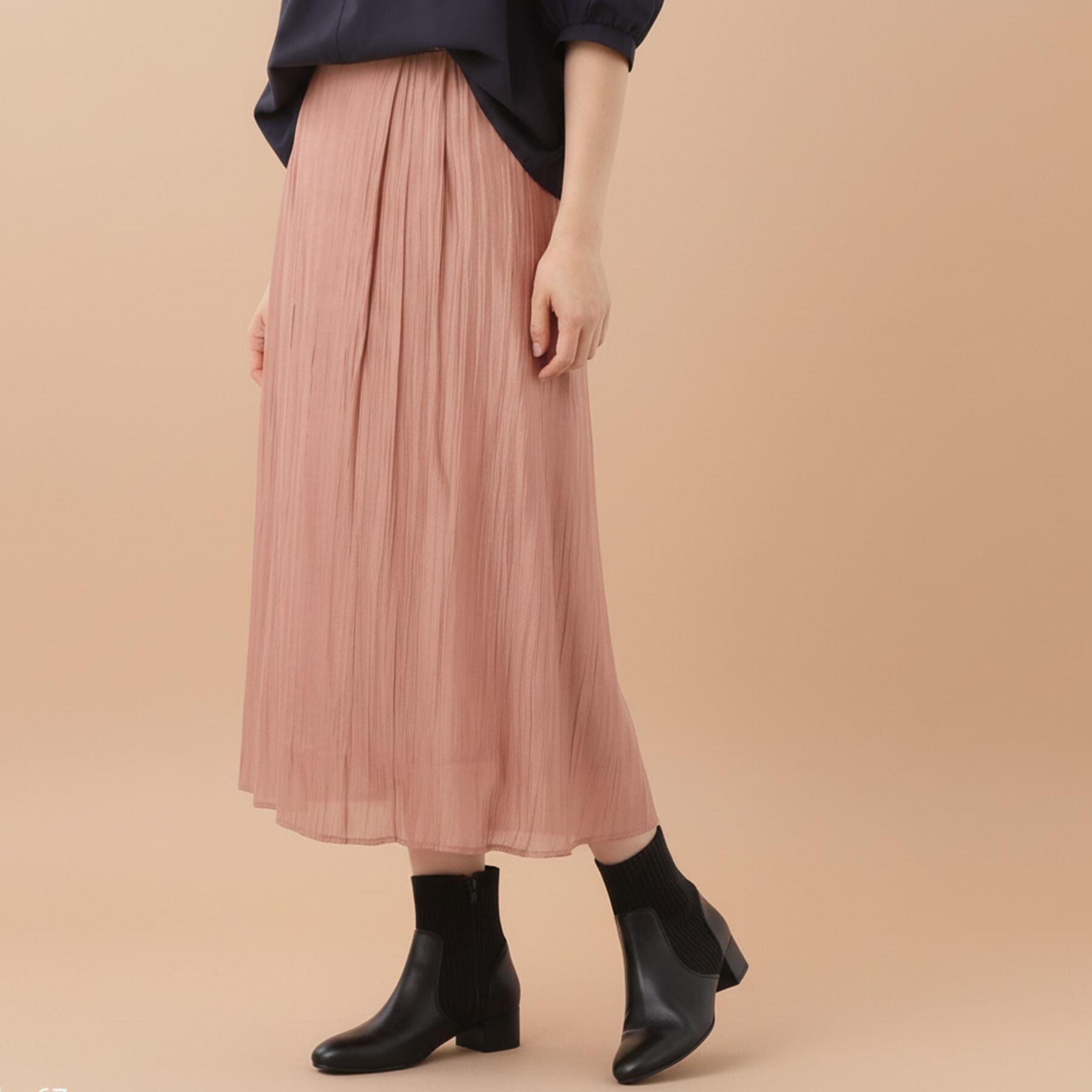 Reflect「【秋映え／華やかな揺れ感】ワッシャー加工タックフレアロングスカート」|スカート|ライトピンク(070