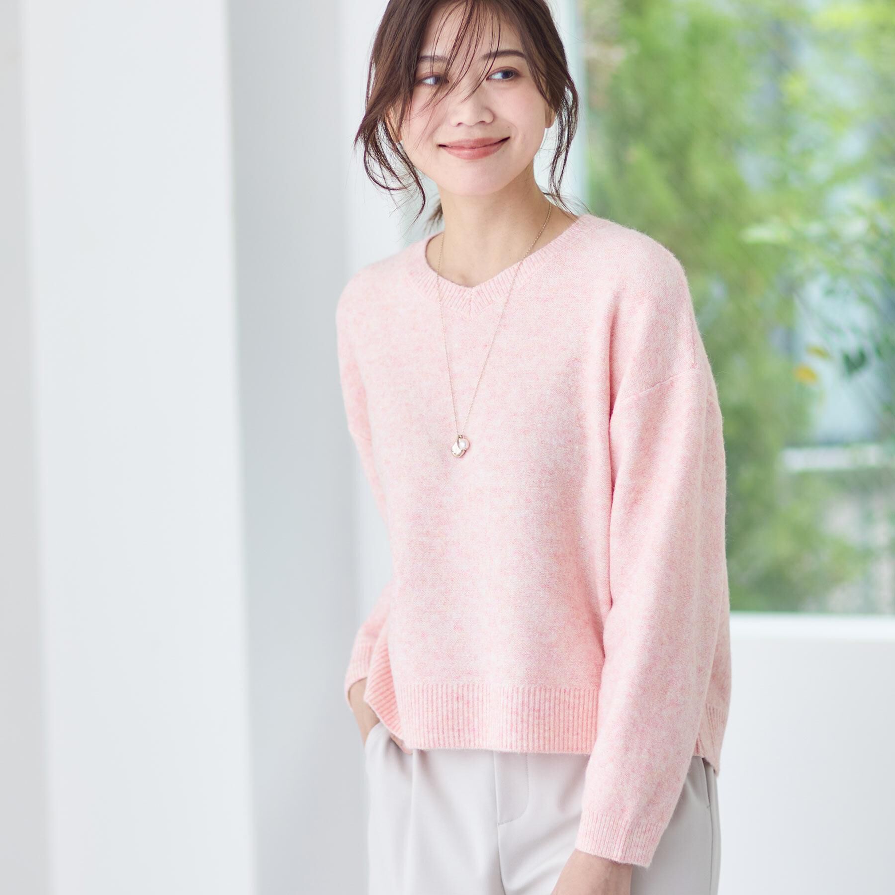 Reflect「【選べる5色／ゆったりシルエット】Vネックスパンコールニット」|ニット・セーター|