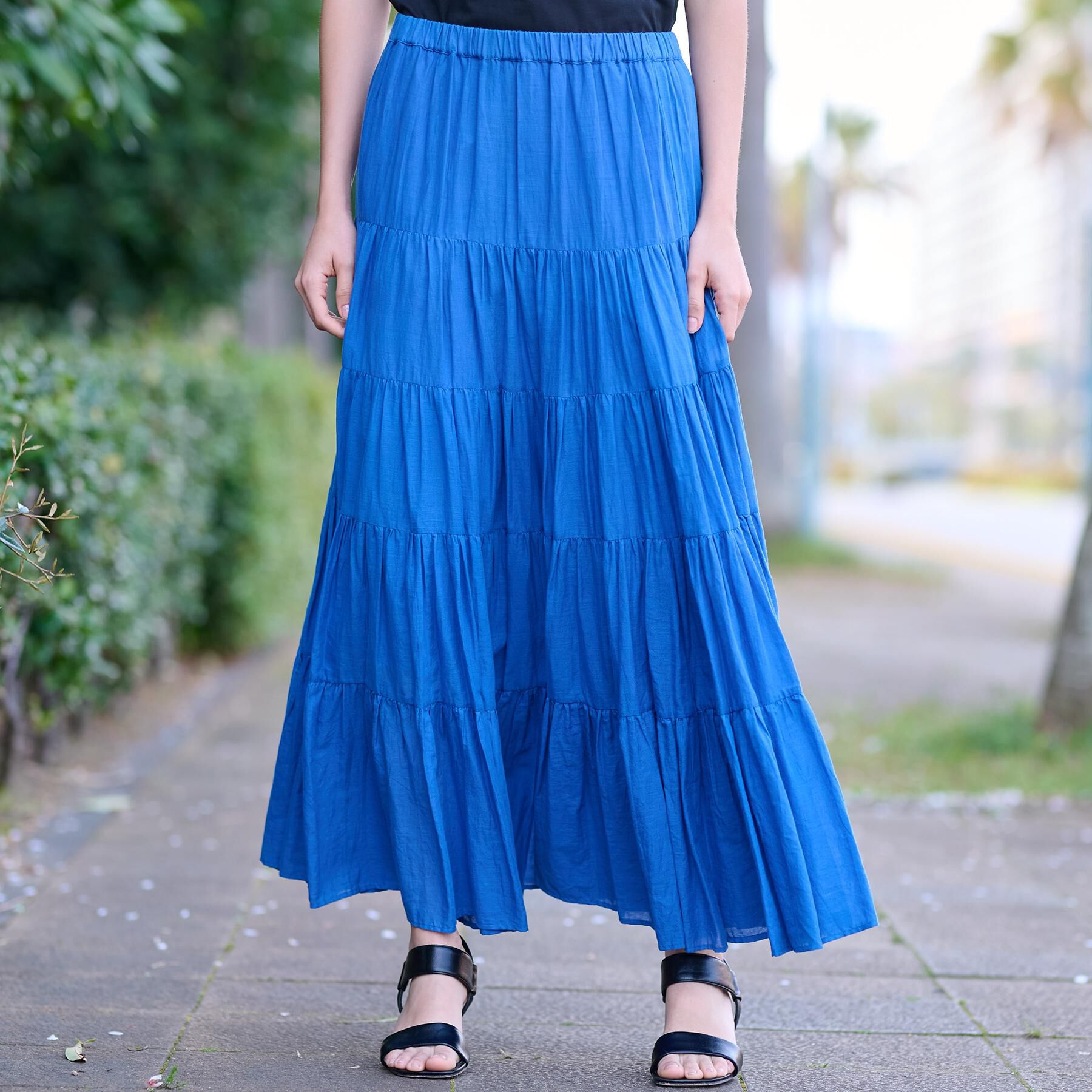 DRESSTERIOR「洗える/コットンボイルティアードスカート」|スカート|ブルー(093)