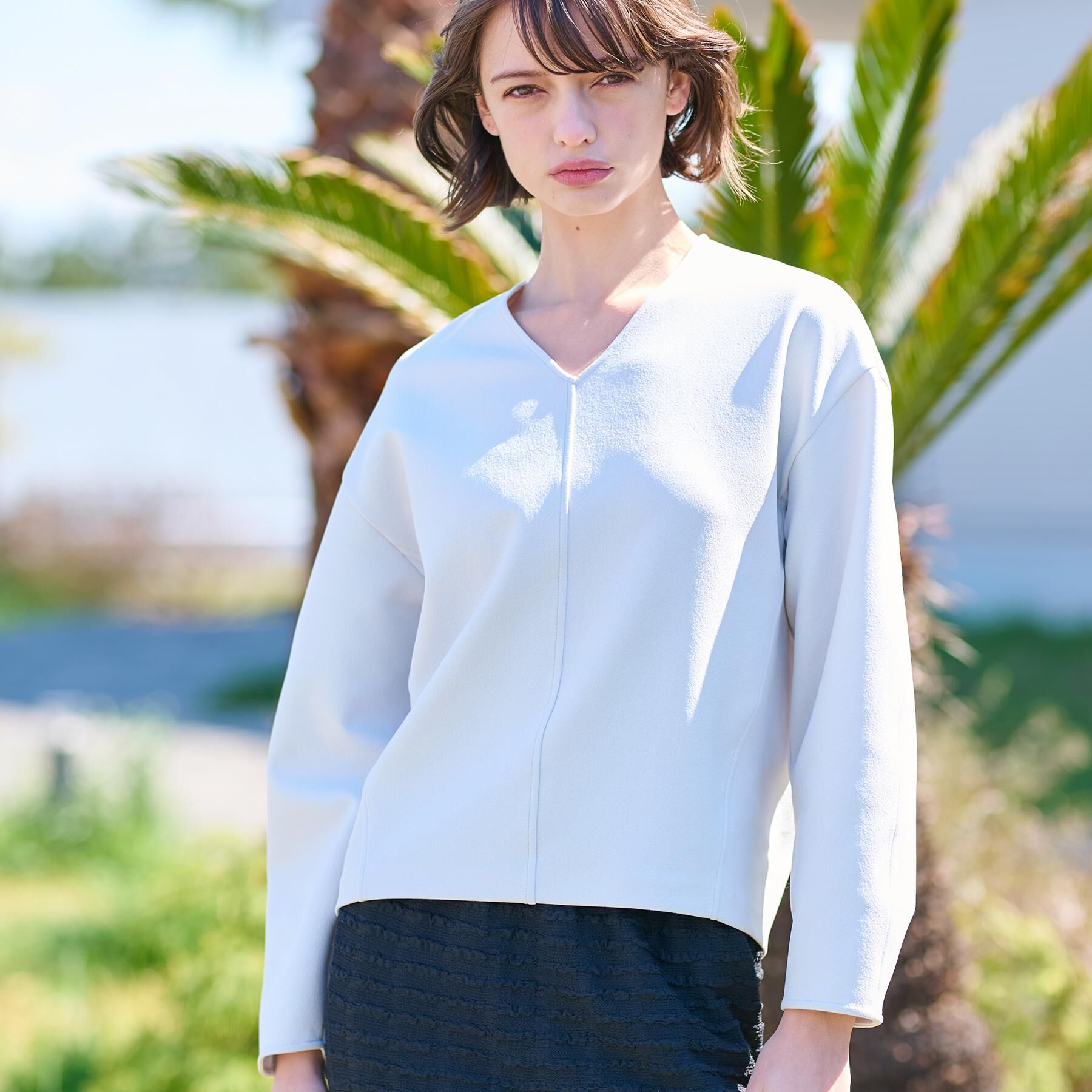 DRESSTERIOR「【洗える/イージーケア】Vネックジョーゼットプルオーバー」|Tシャツ・カットソー|ライトグレー(011