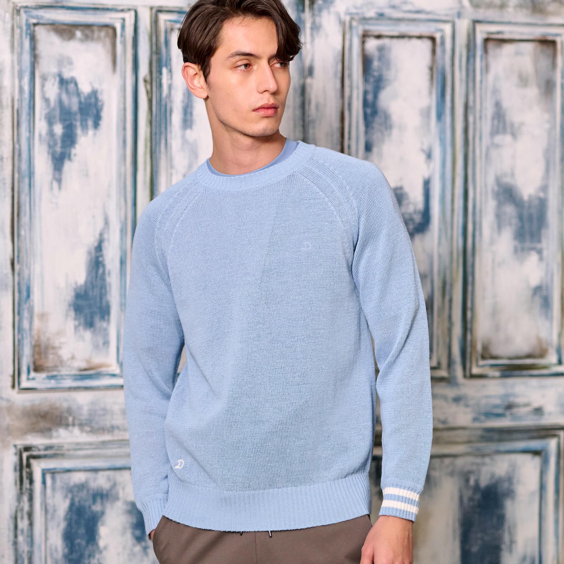 DRESSTERIOR「ペーパーコットン ドライニット」|ニット・セーター|サックスブルー(09