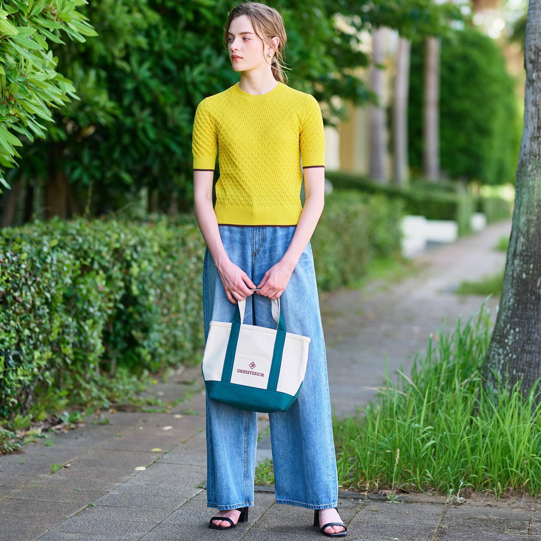 DRESSTERIOR「【6色展開/オンオフ】レース編みハーフスリーブニット」|ニット・セーター|