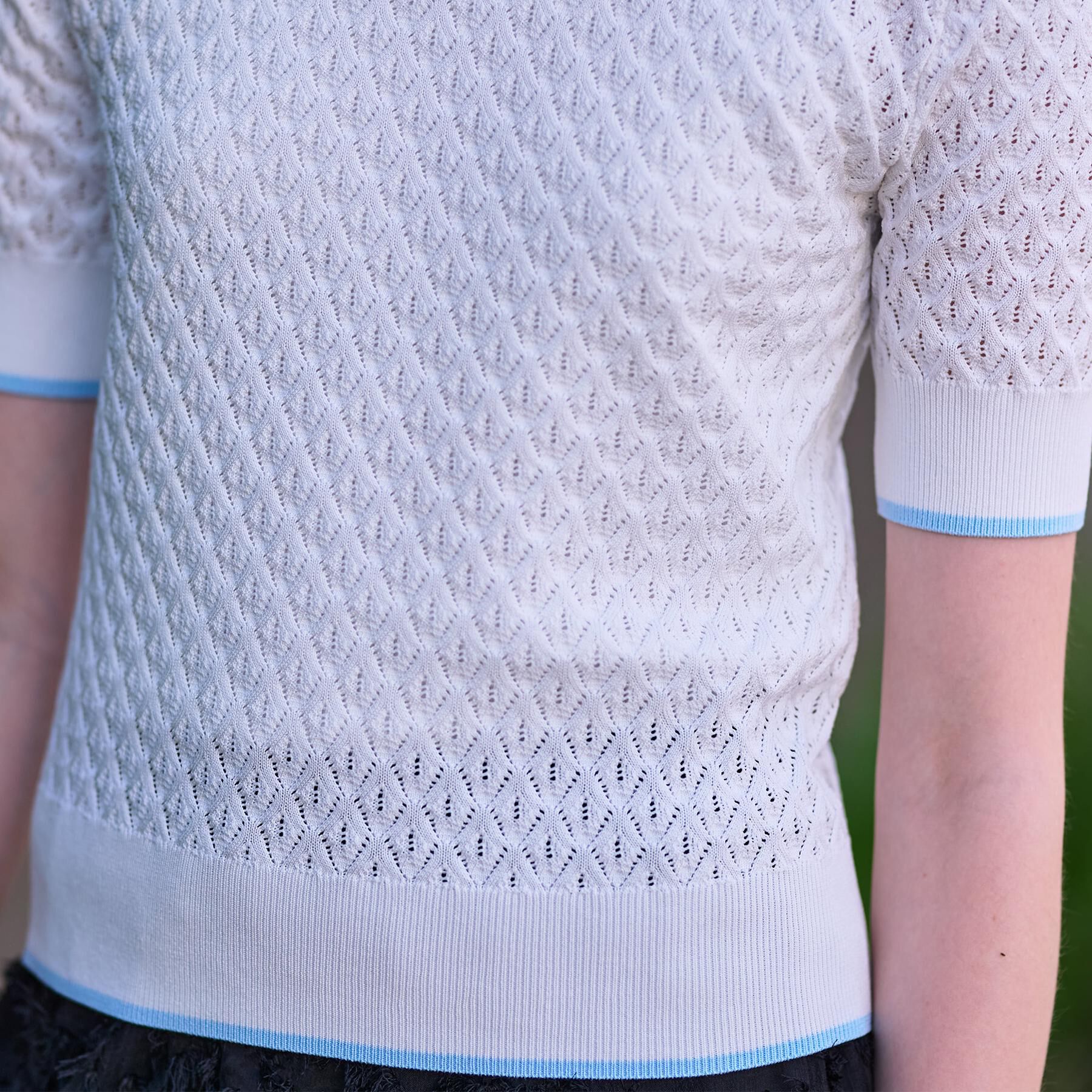 DRESSTERIOR「【6色展開/オンオフ】レース編みハーフスリーブニット」|ニット・セーター|