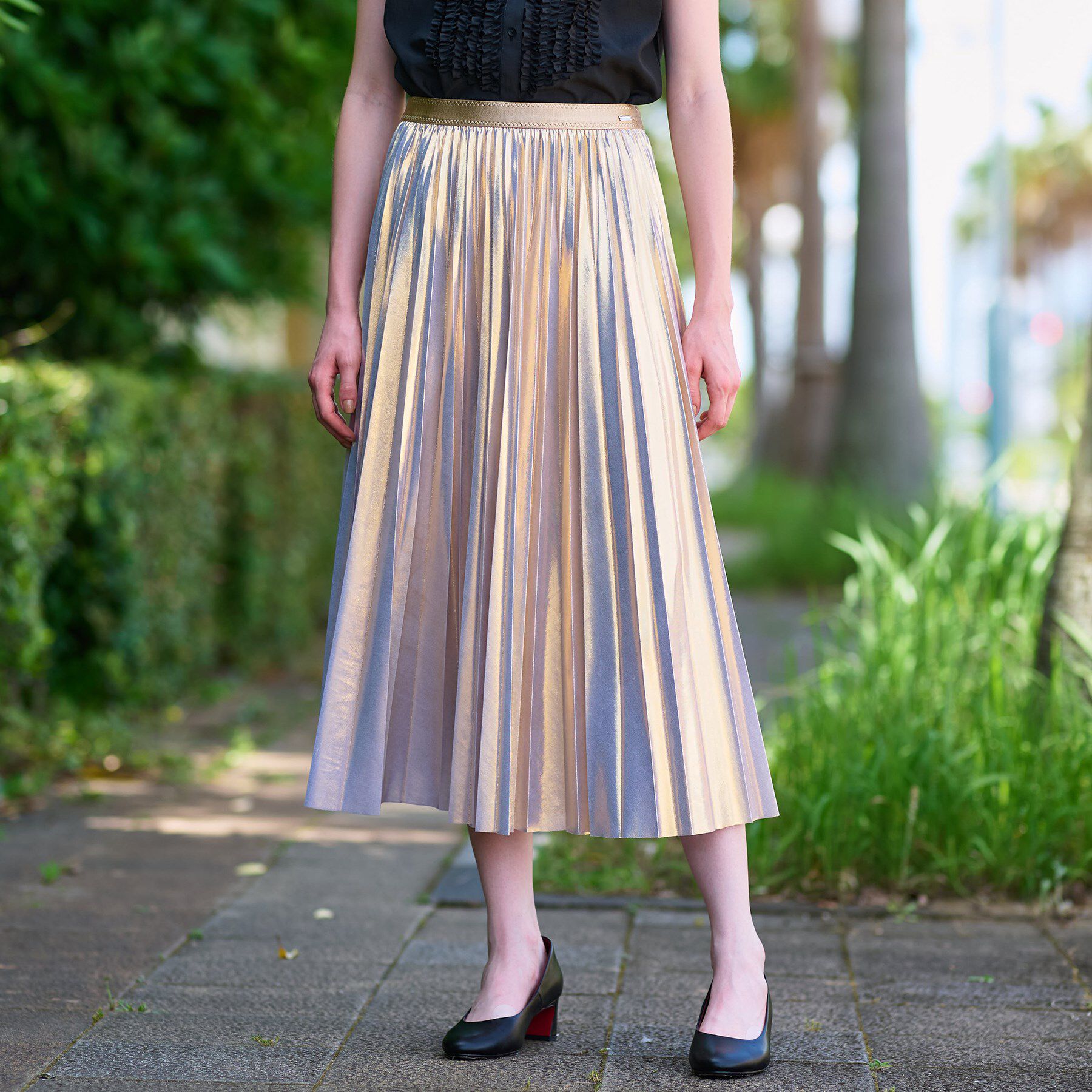 DRESSTERIOR「【洗える/ストレッチ性/オンオフ】箔プリントプリーツスカート」|スカート|