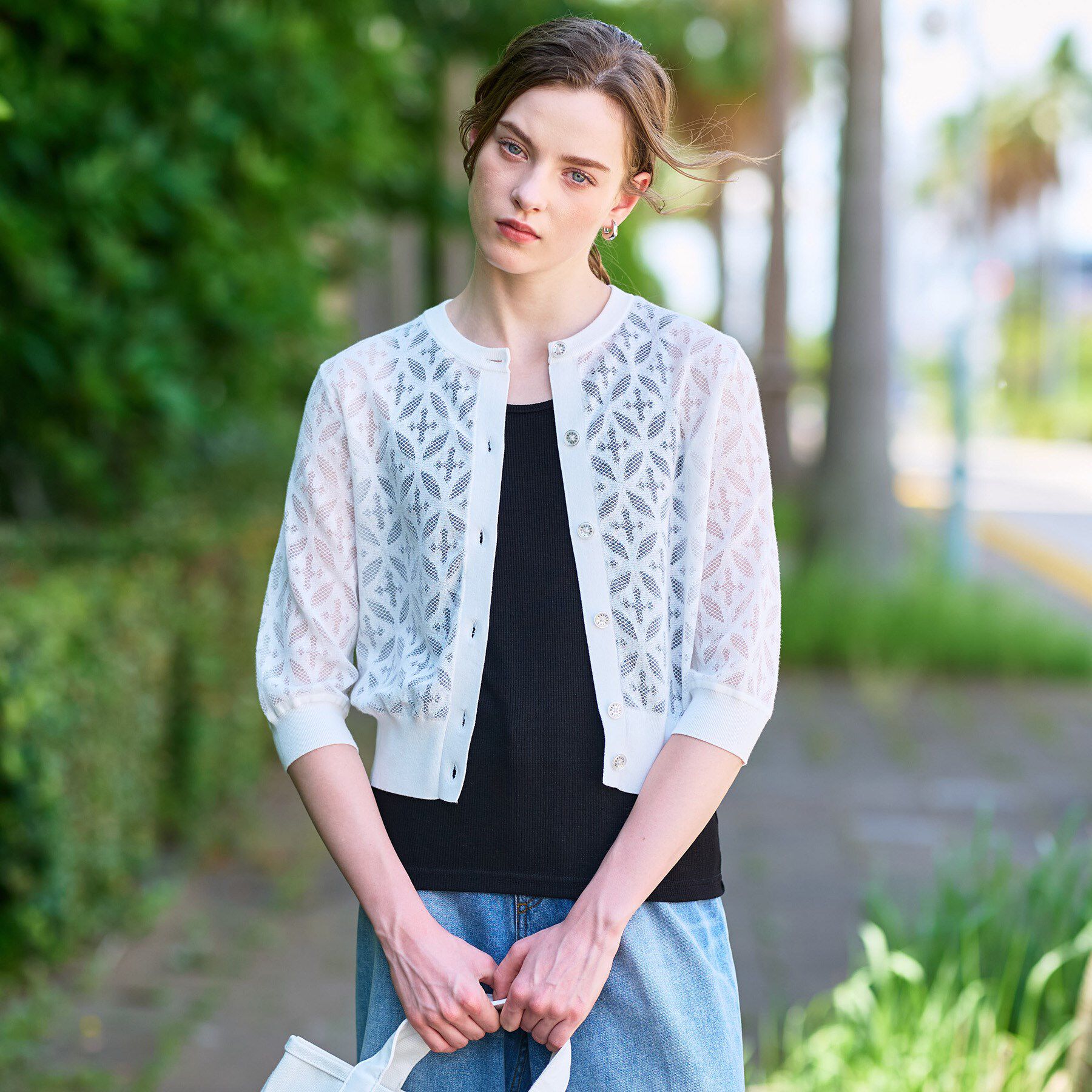 DRESSTERIOR「【洗える/シアー素材】オーバーラップレースハーフスリーブ」|カーディガン|