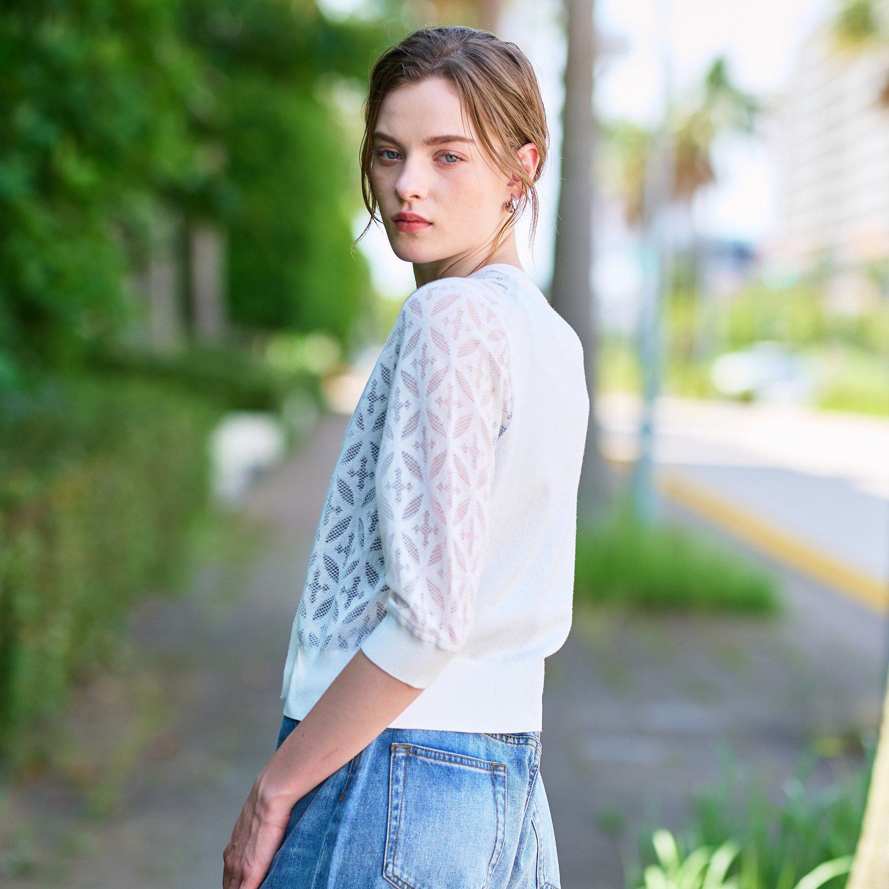 DRESSTERIOR「【洗える/シアー素材】オーバーラップレースハーフスリーブ」|カーディガン|