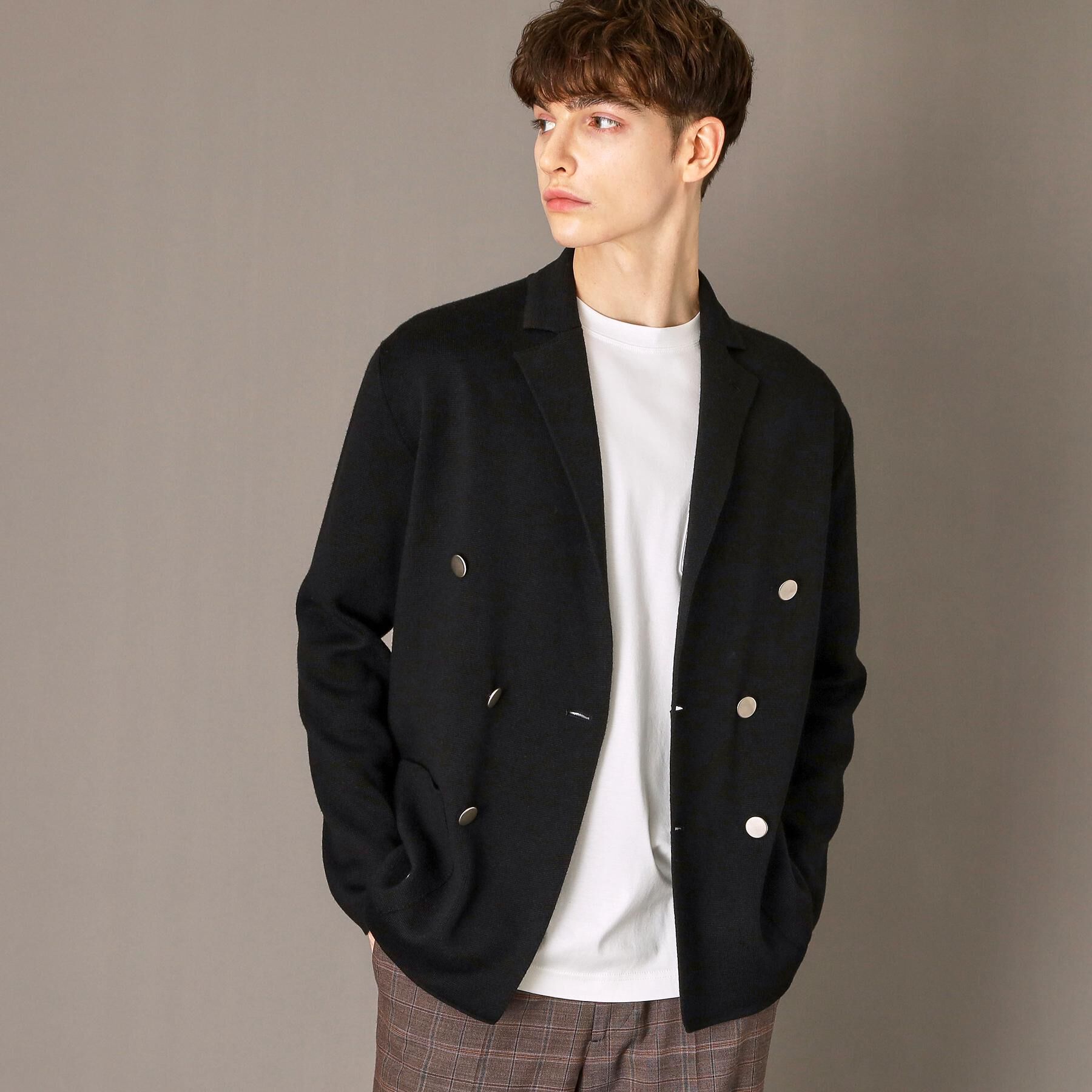 DRESSTERIOR「ダブルブレスト ニットジャケット」|テーラードジャケット|ブラック(019)