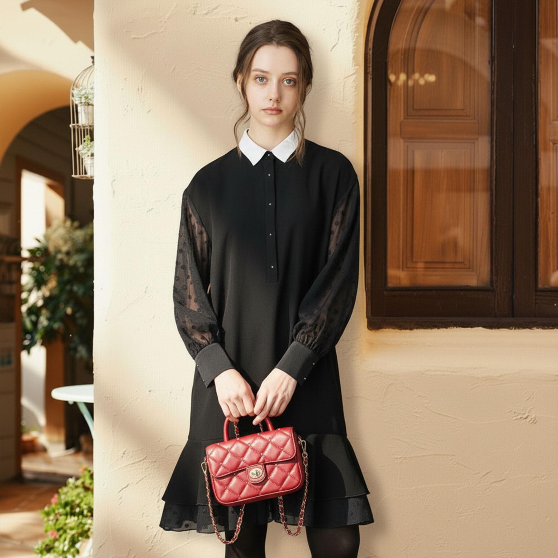 DRESSTERIOR「ダブルクロスボリュームスリーブミニワンピース」|ワンピース|ブラック(019)