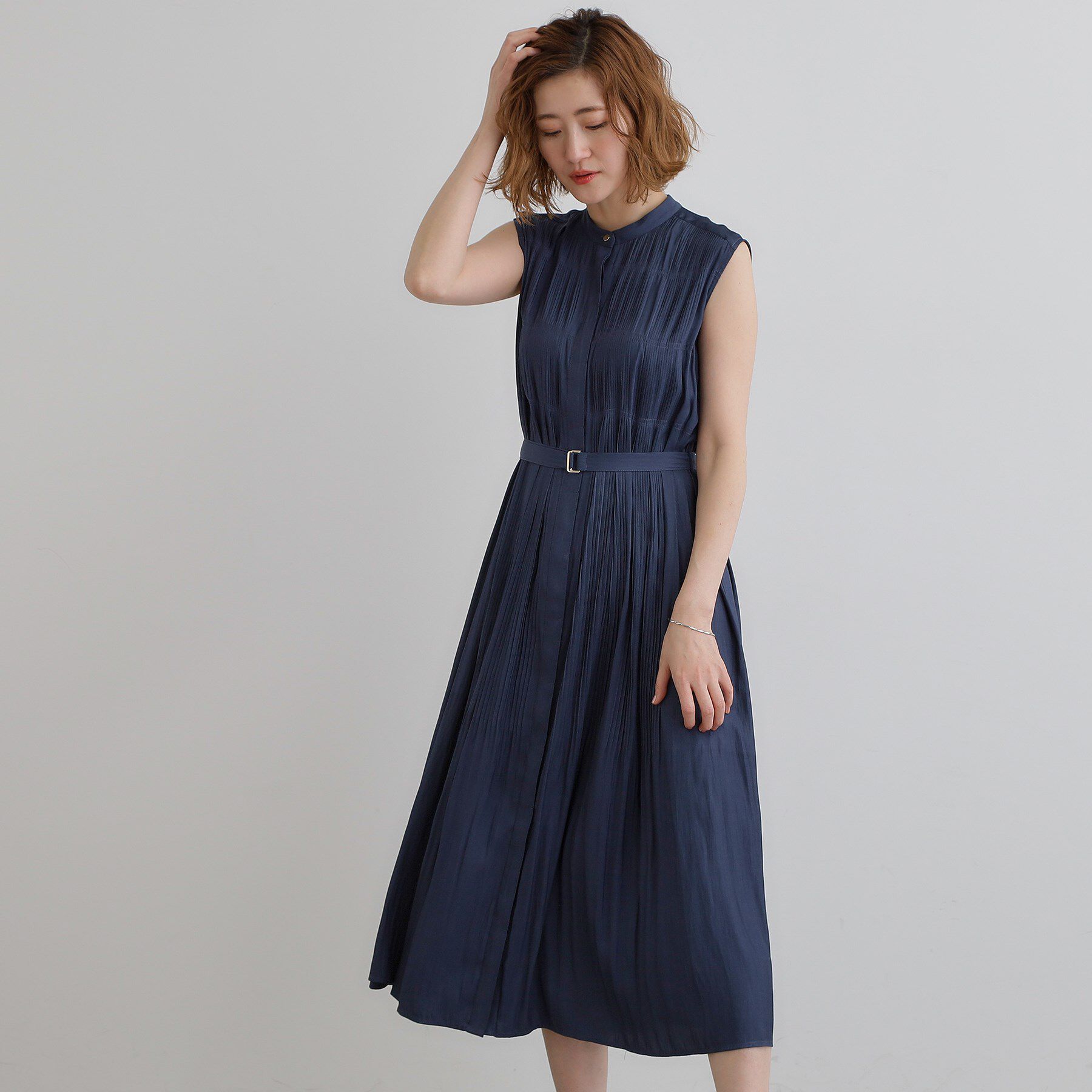 grove「贅沢プリーツが華やかなシャンブレープリーツワンピース」|ワンピース|