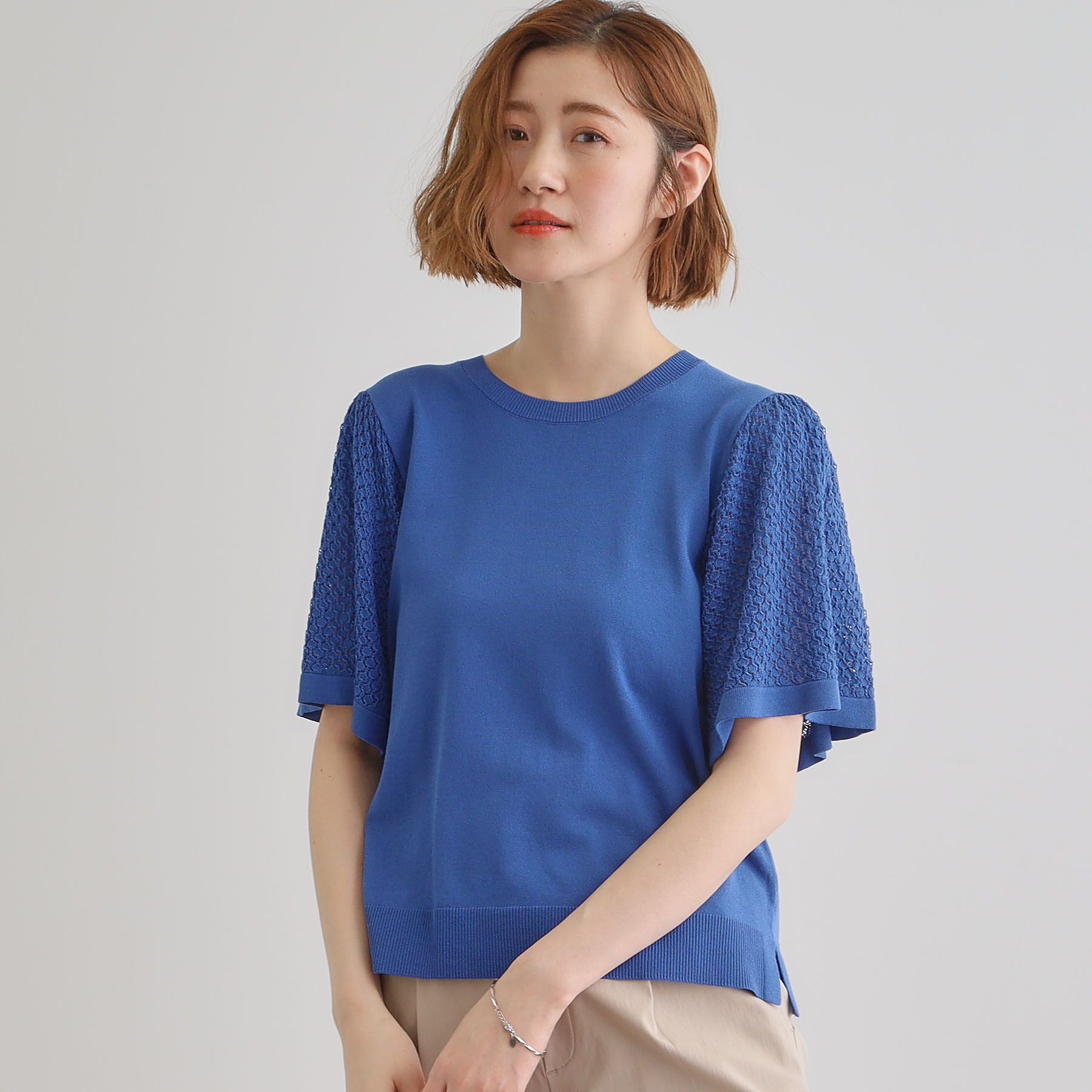 grove「袖透かし編みフレアースリーブニット」|ニット・セーター|