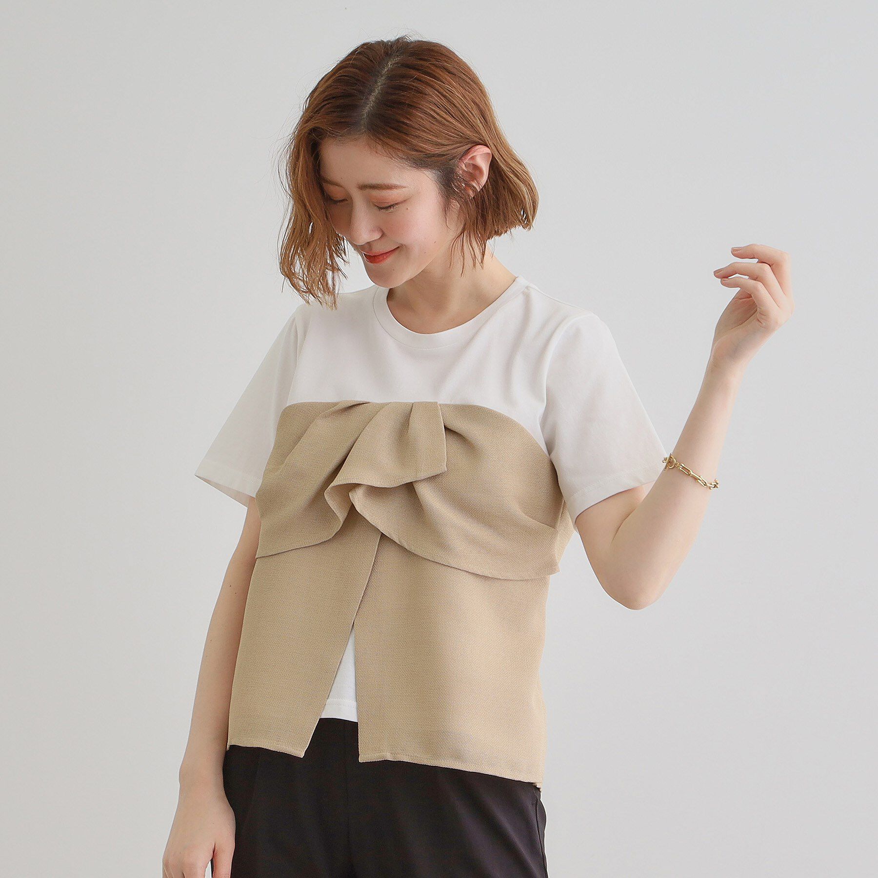 grove「【大人のリゾートスタイル/SETUP】麻調ビスチェドッキングT」|Tシャツ・カットソー|