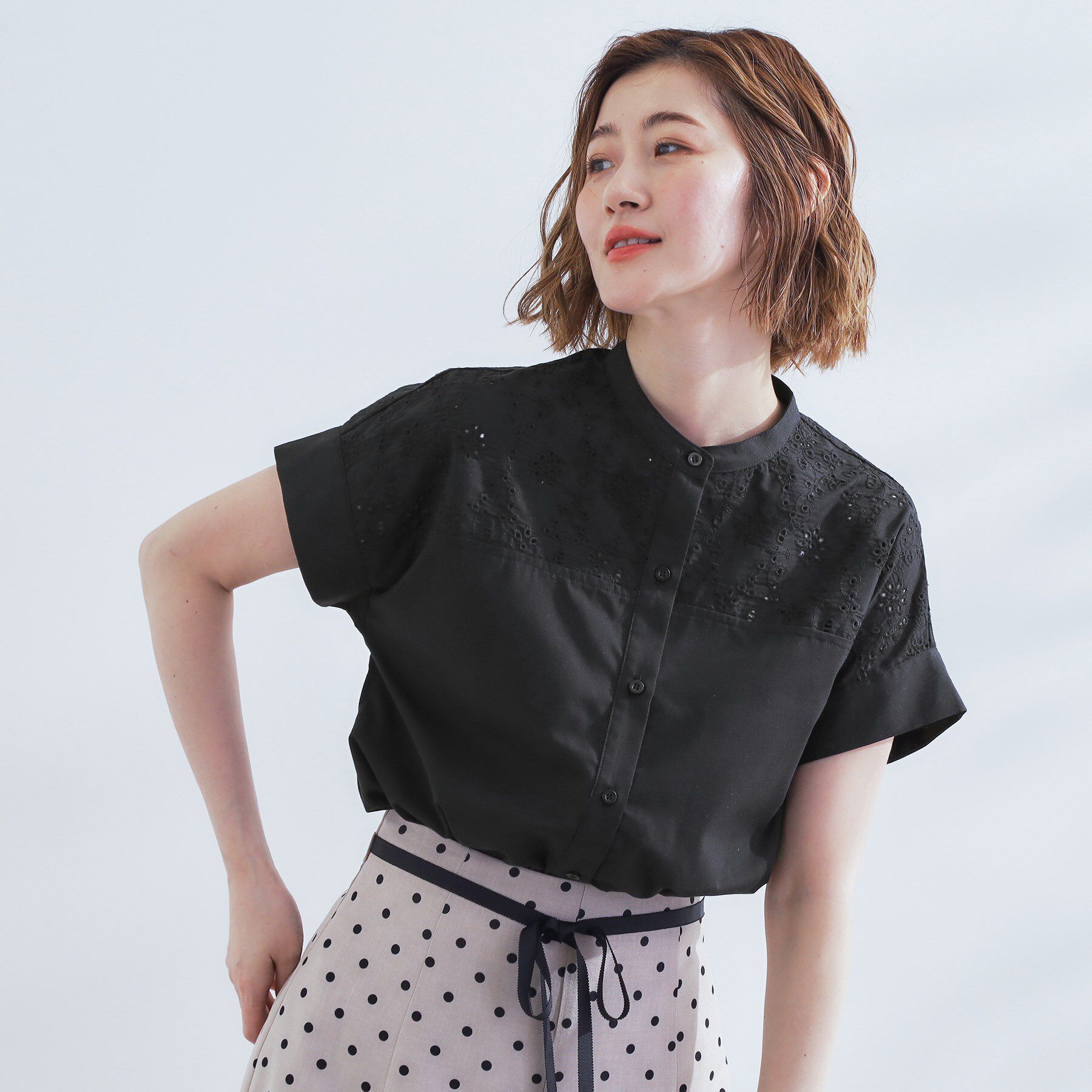 grove「涼やかさと上品さを兼ね備えた　レースシャツブラウス」|シャツ・ブラウス|ブラック(019)