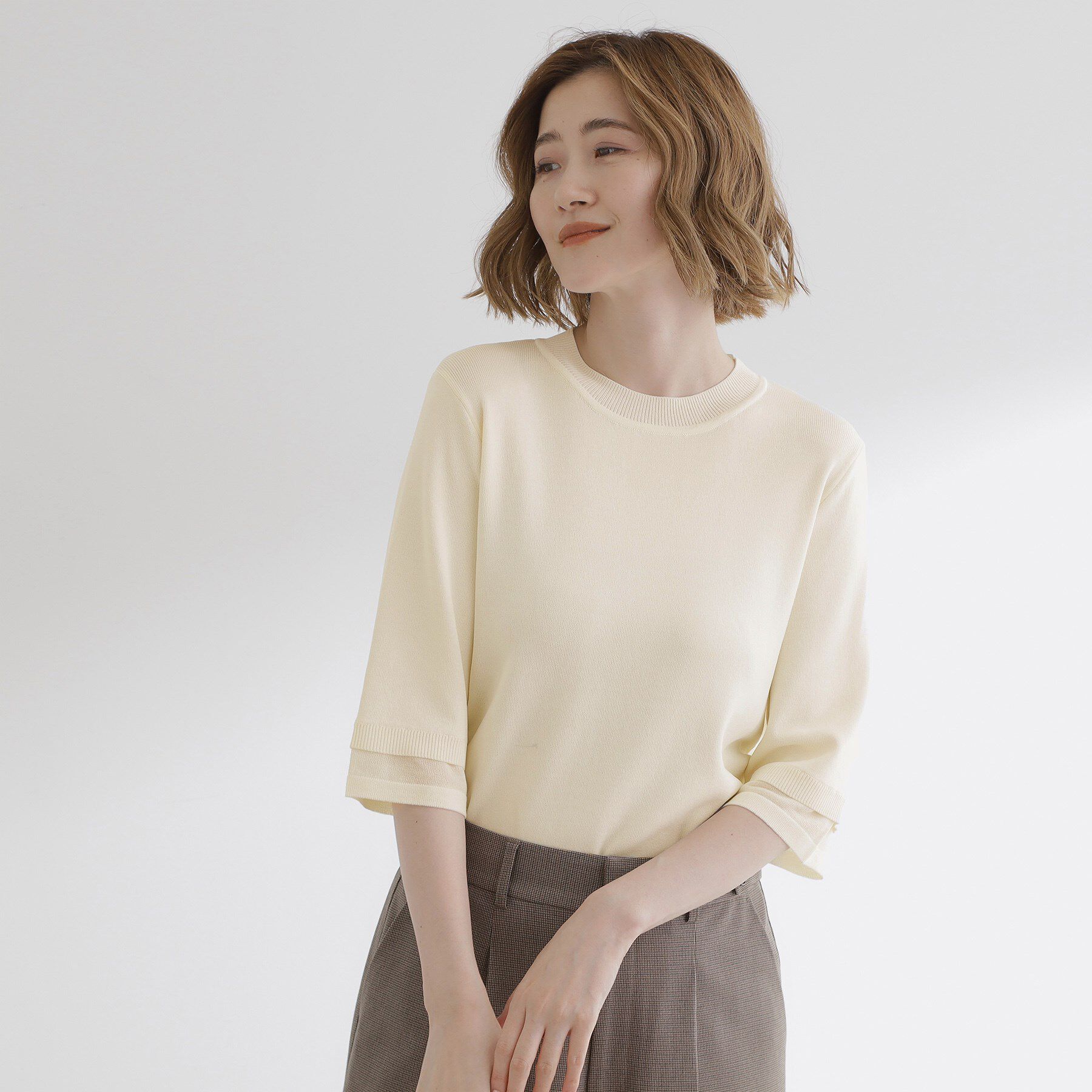 grove「【ひんやり多機能】やわらかドライタッチ 袖口シアードッキングプルオーバー」|ニット・セーター|オフホワイト(004