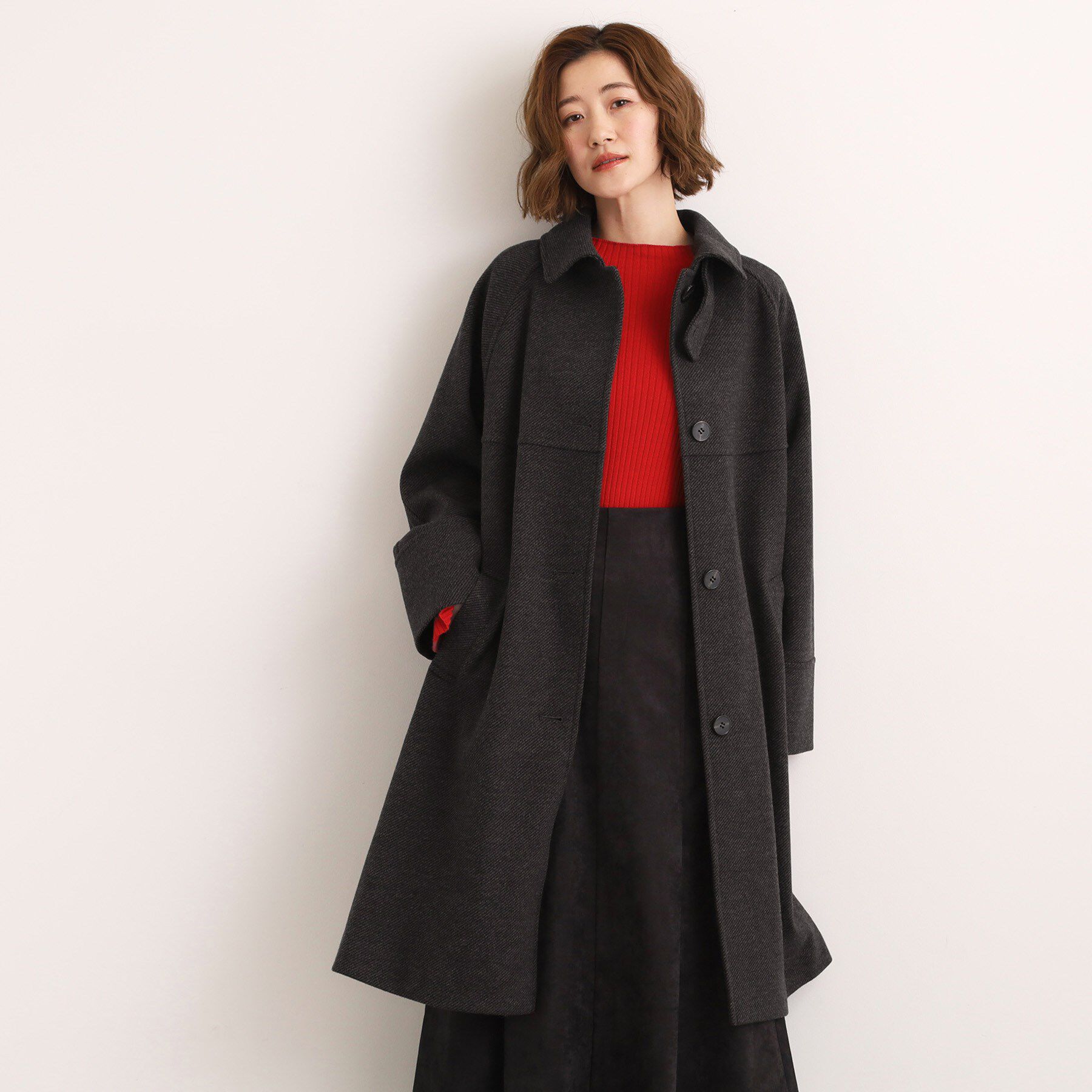 grove「クラシカルな佇まい 大人のステンカラーロングコート」|ステンカラーコート|ブラウングレー(41