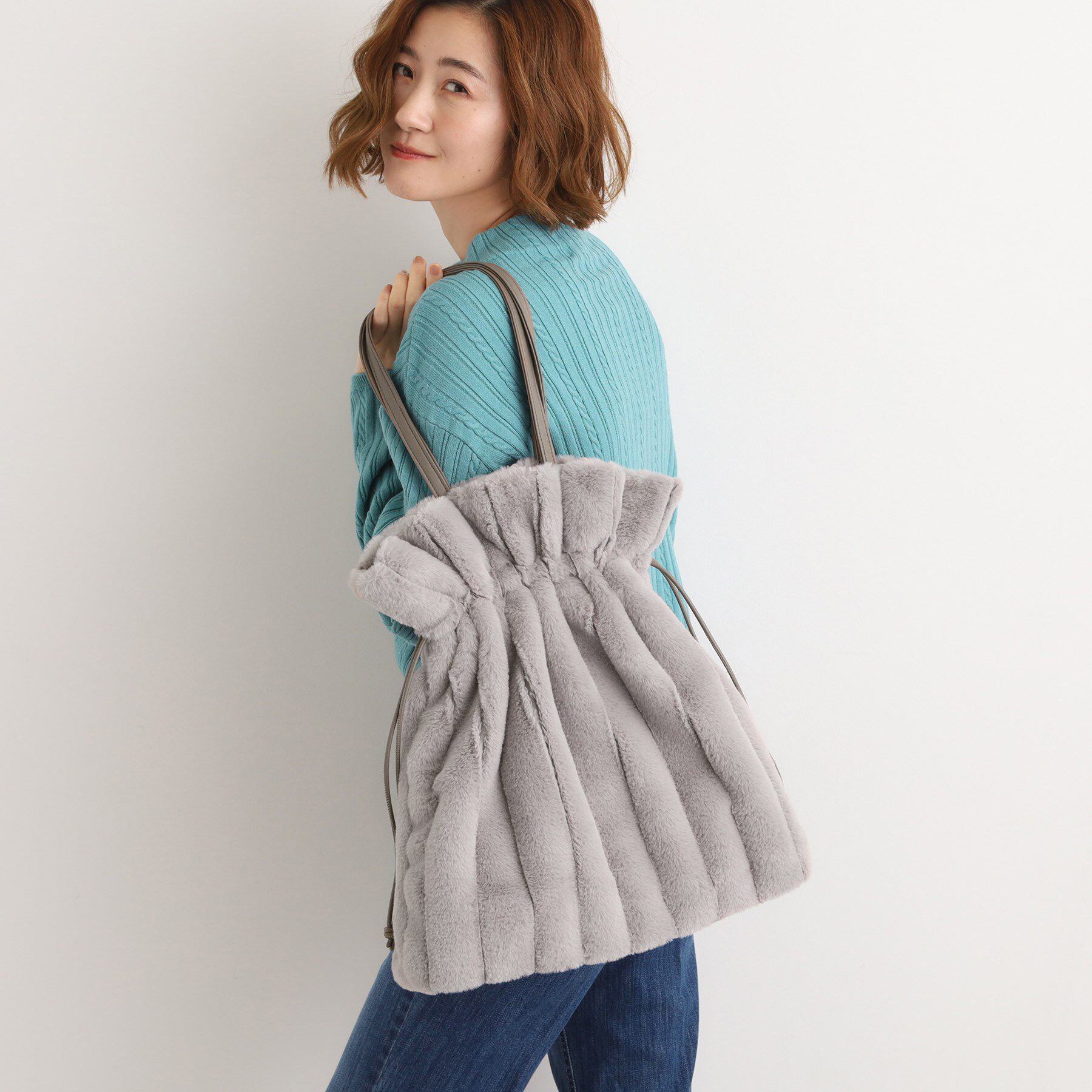 grove「ストライプエコファー巾着トート」|トートバッグ|