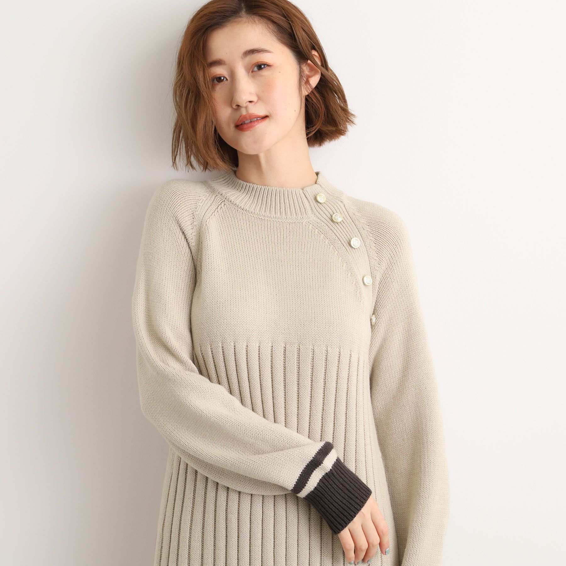 grove「【選べる着丈】配色サイドプリーツニットワンピース」|ワンピース|