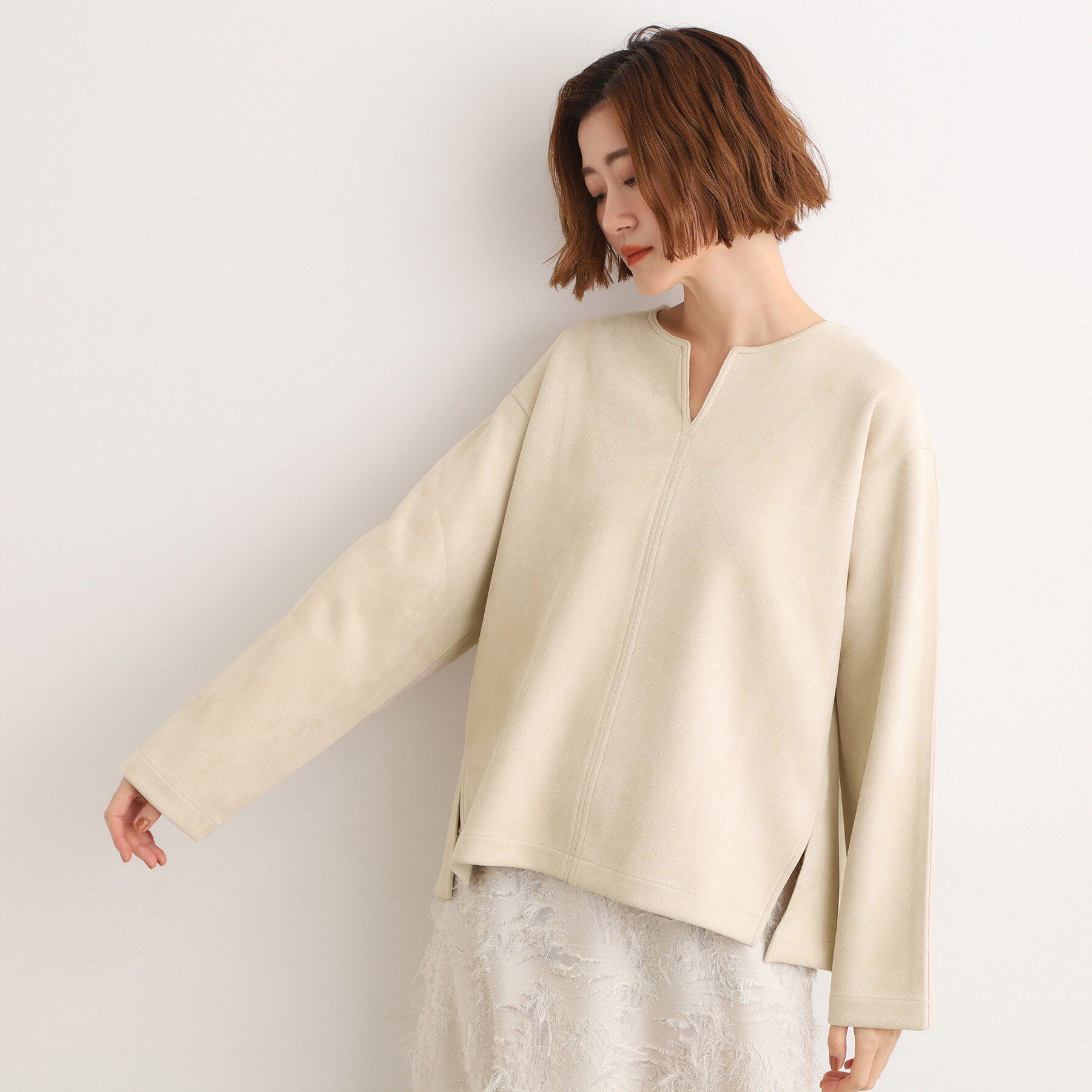 grove「スエード調キーネックプルオーバー」|Tシャツ・カットソー|