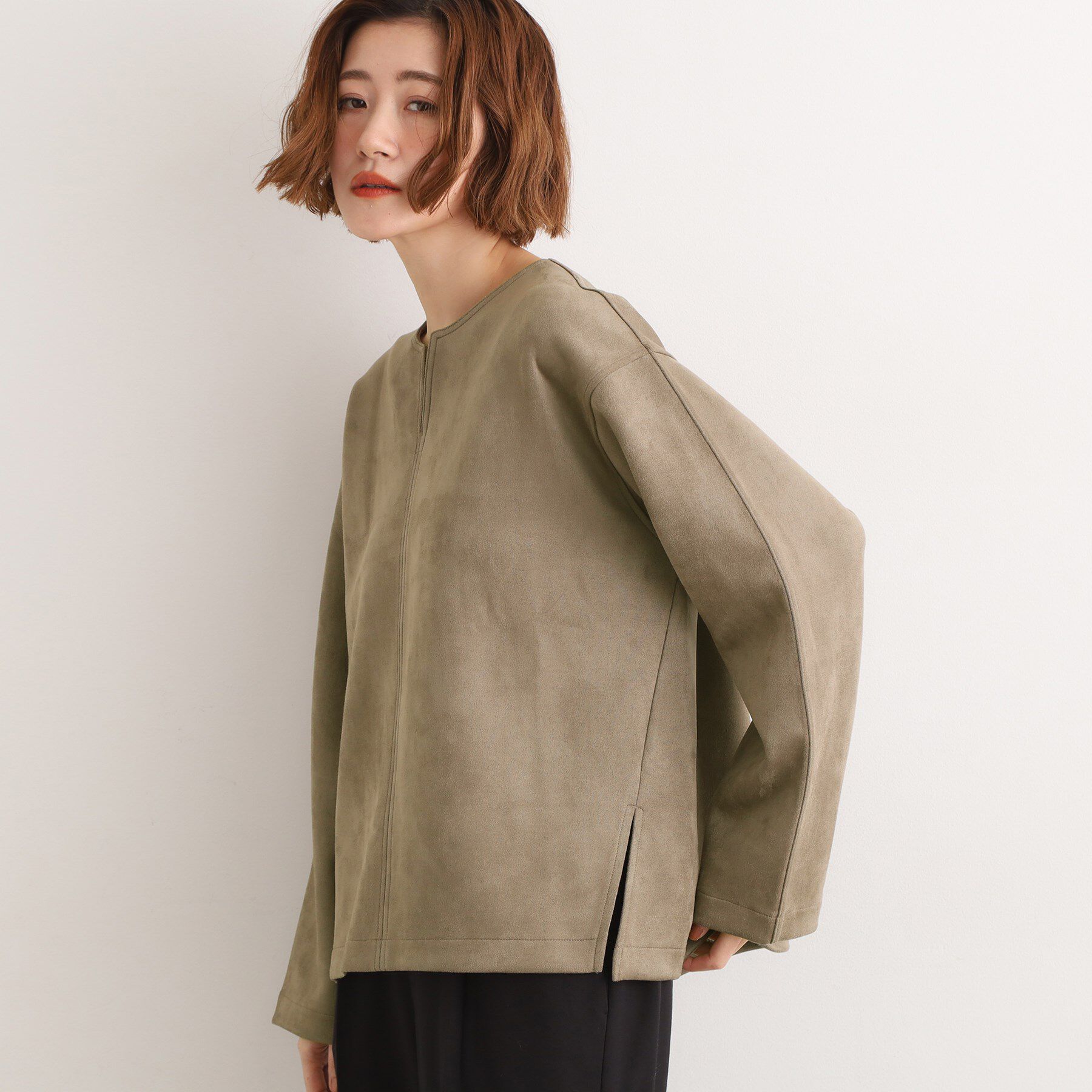 grove「スエード調キーネックプルオーバー」|Tシャツ・カットソー|トープ(054)