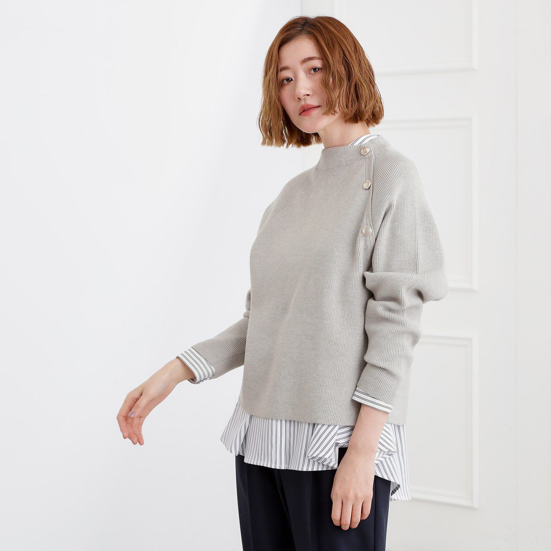 grove「ラグランスリーブ肩釦ニット」|ニット・セーター|