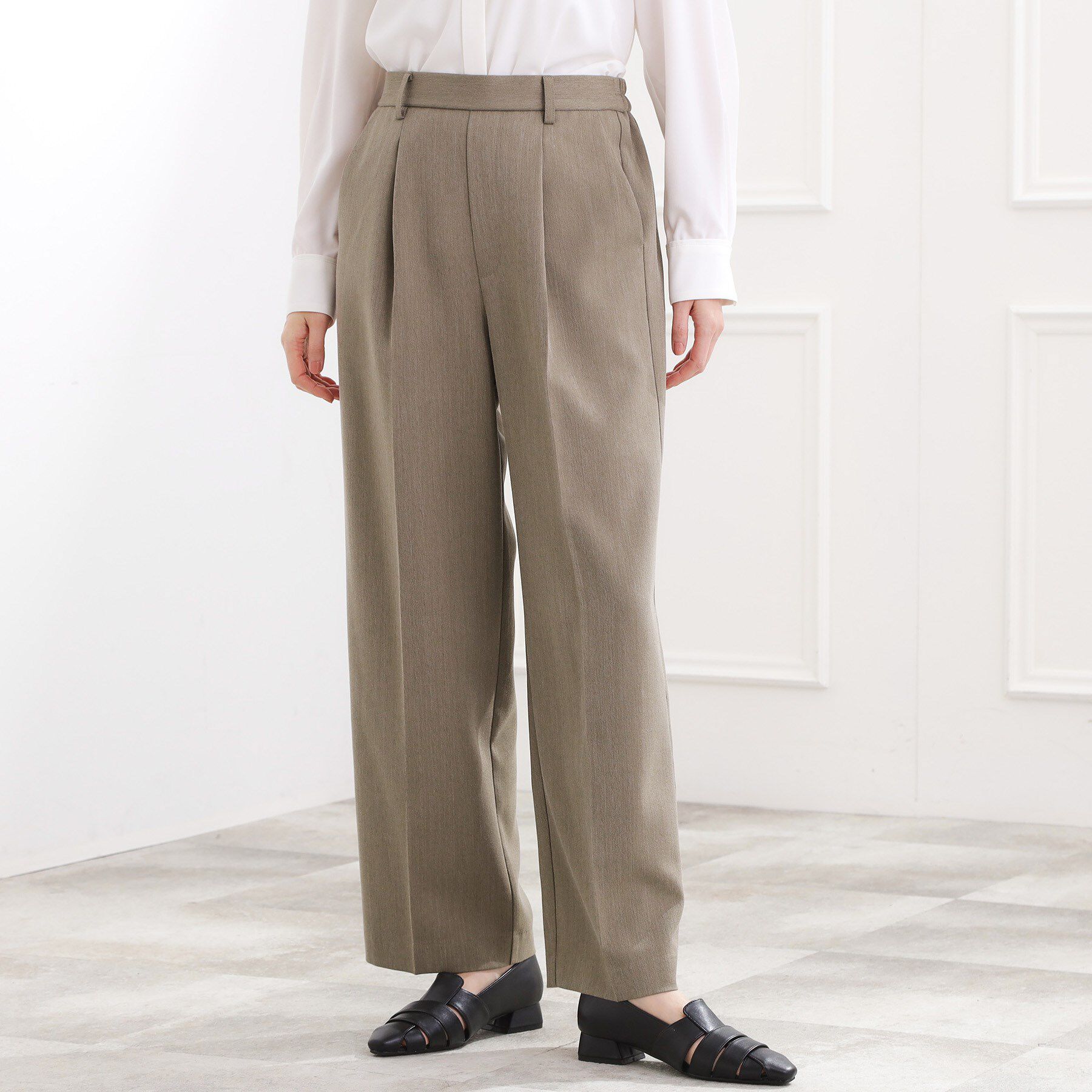 grove「スタイリングが上品に決まる、ウールライクワイドパンツ」|その他|カーキ(027)