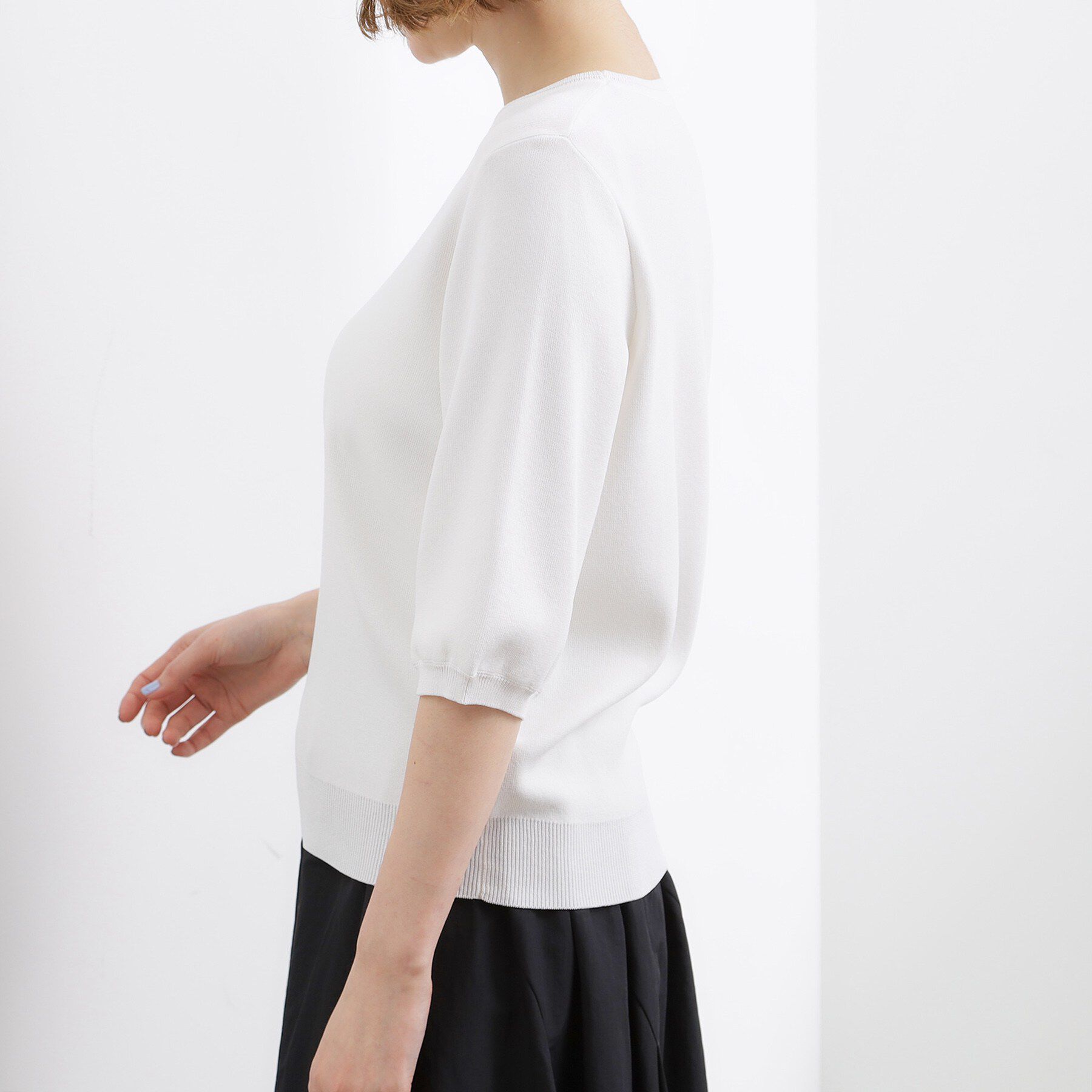 grove「【貴島明日香さん着用・シリーズ累計34万枚】やわらかドライタッチ 五分袖クルーネックニット」|ニット・セーター|